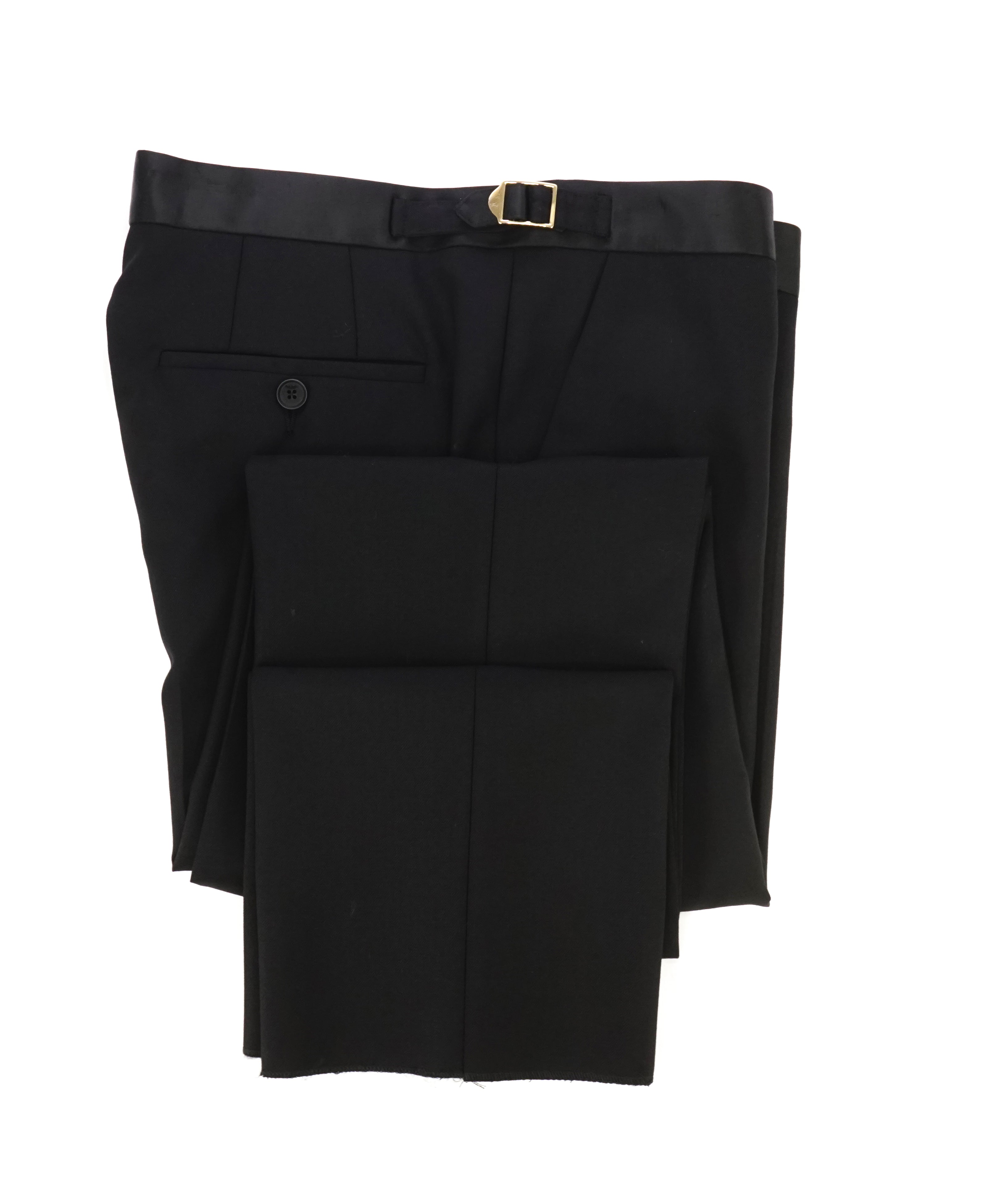 PAUL SMITH - GOLD SIDE-TABS Black Tux Side Stripe Wool Pants - 32W