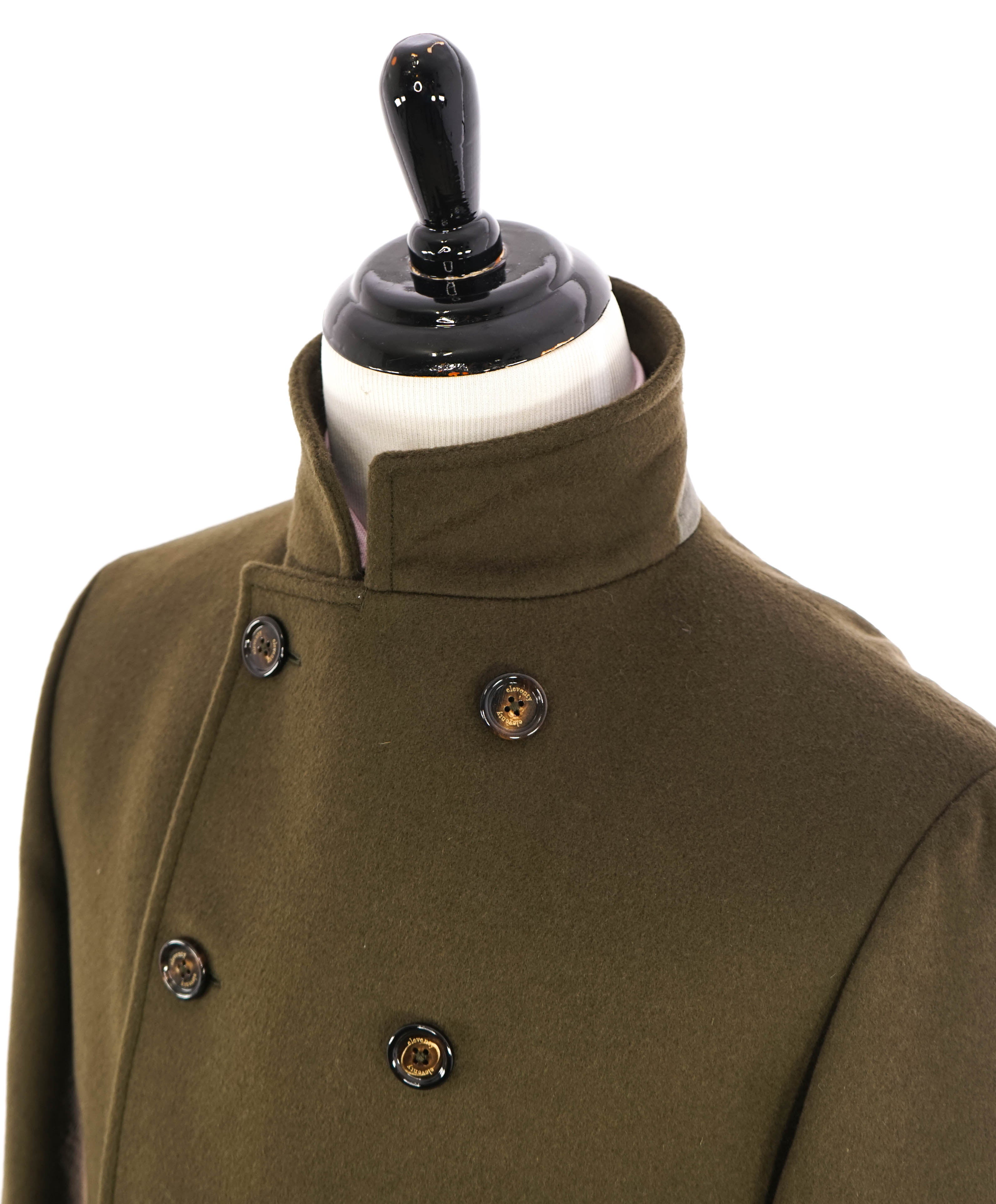 ELEVENTY - Green Double-Breasted Military Style Wool Over Coat - 40 (50 EU)