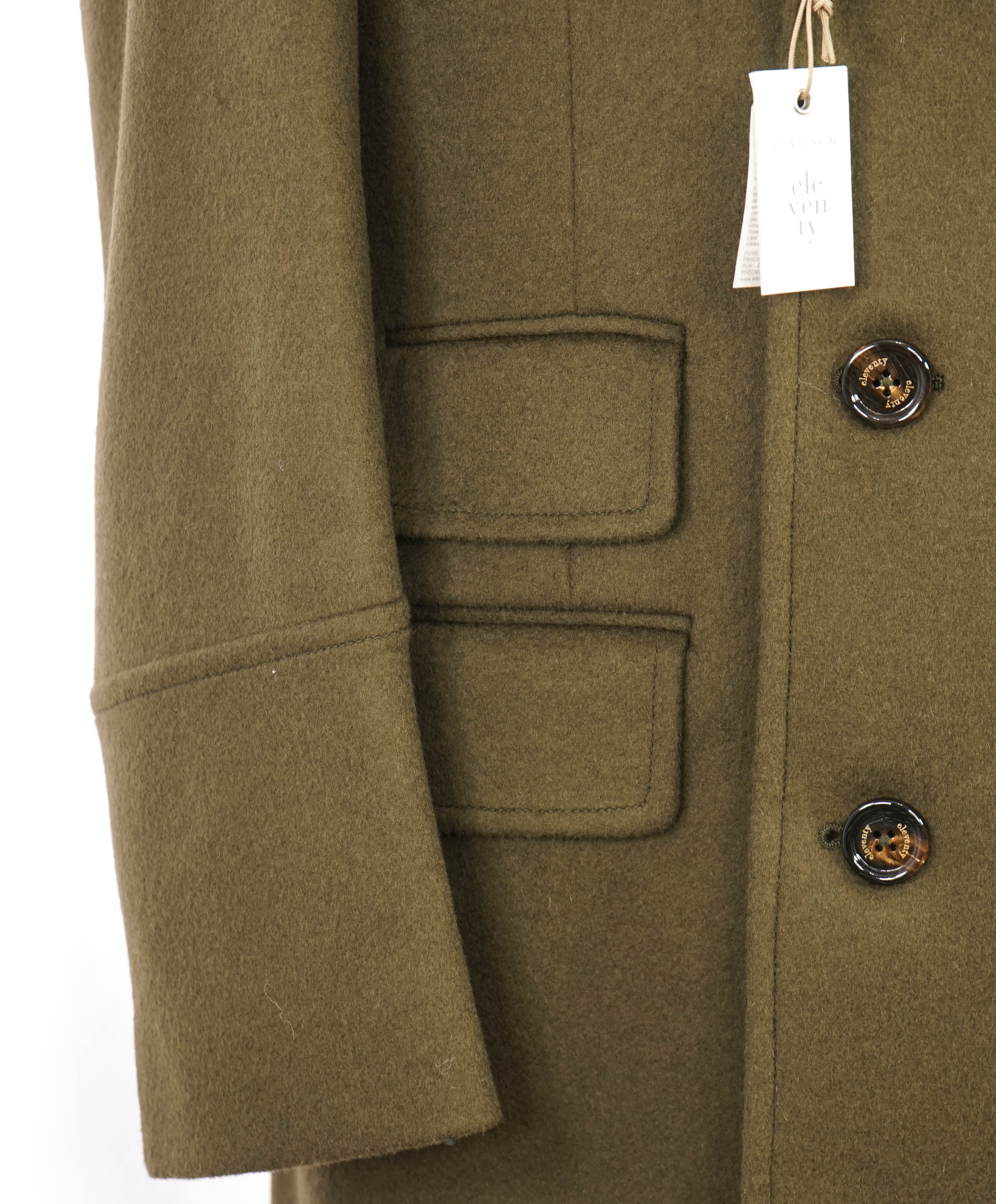 ELEVENTY - Green Double-Breasted Military Style Wool Over Coat - 40 (50 EU)