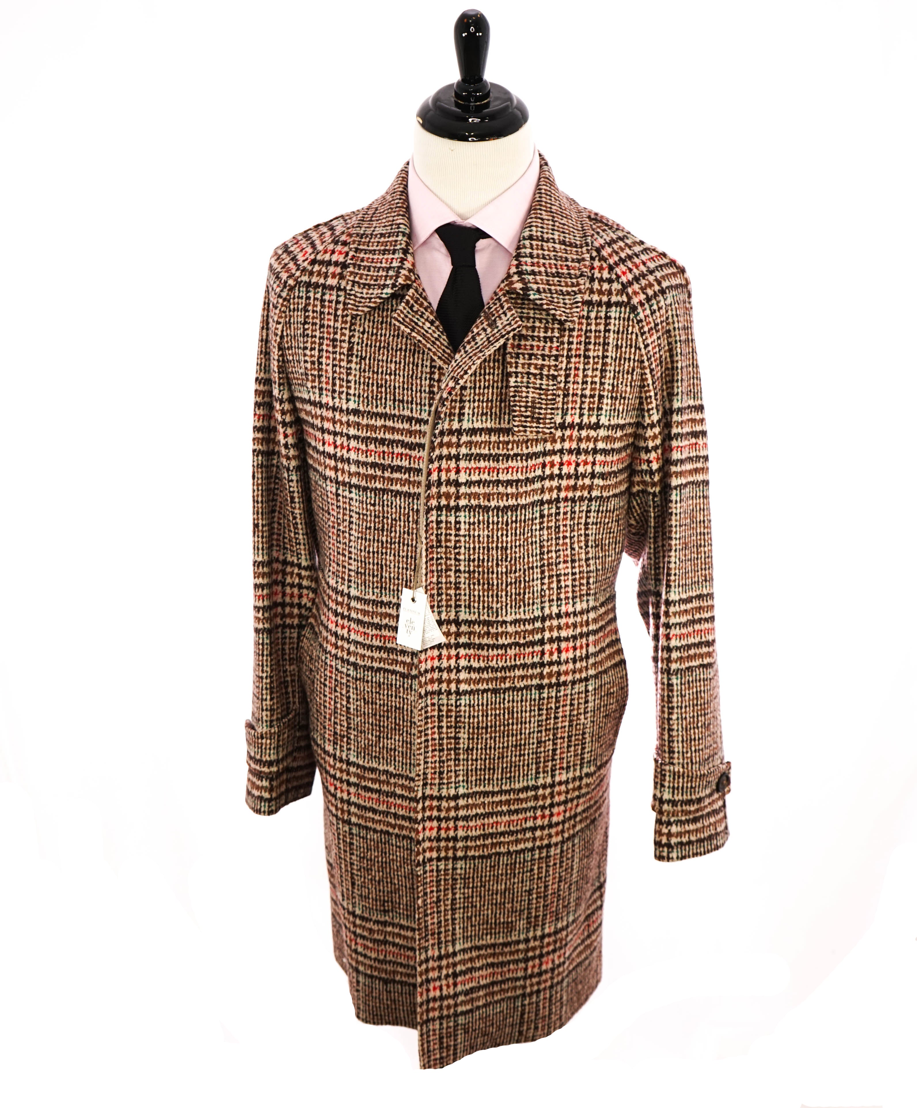 ELEVENTY - Camel Plaid Check Cashmere/Wool/Suede Long Over Coat - 40 (50 EU)