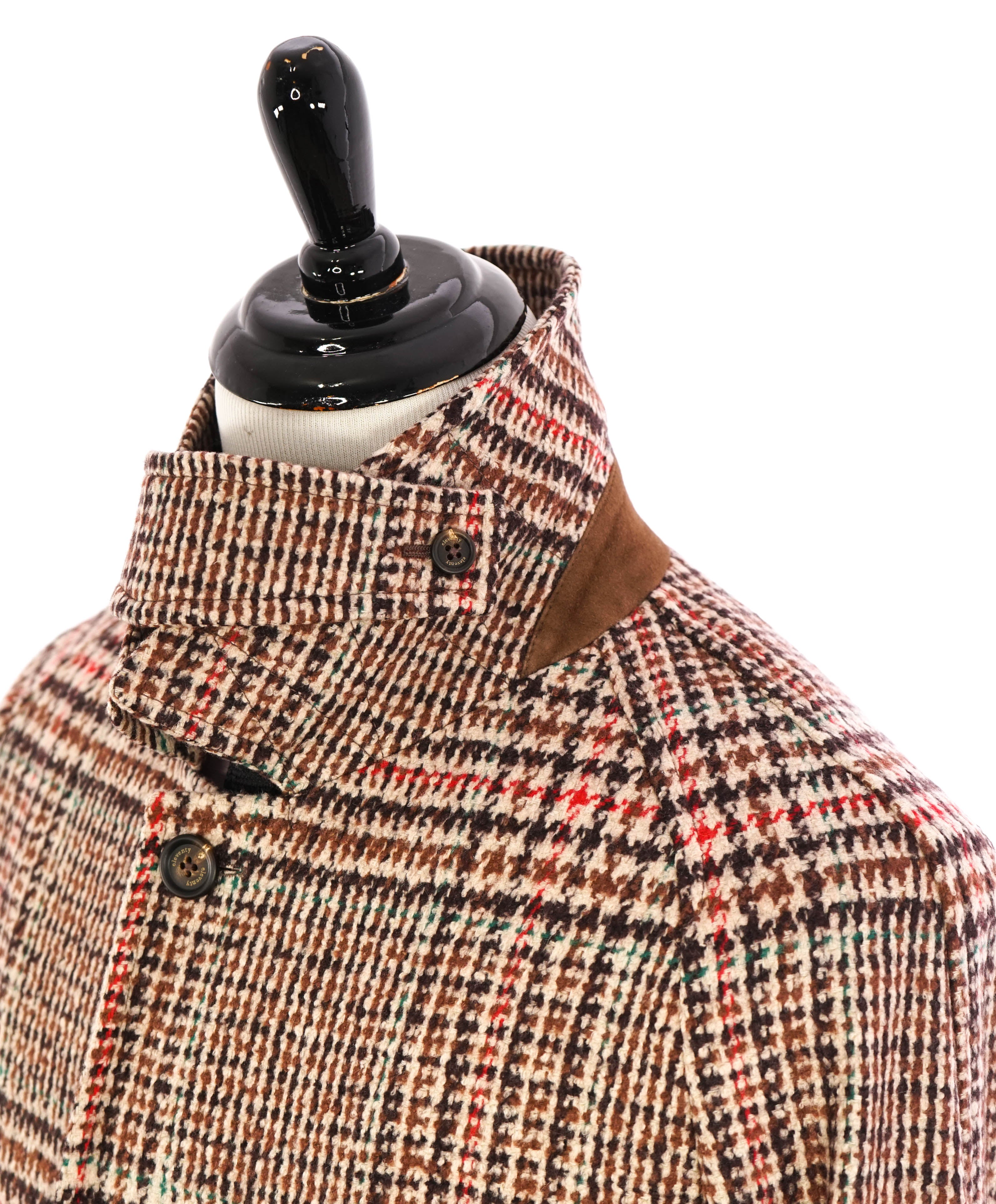 ELEVENTY - Camel Plaid Check Cashmere/Wool/Suede Long Over Coat - 40 (50 EU)