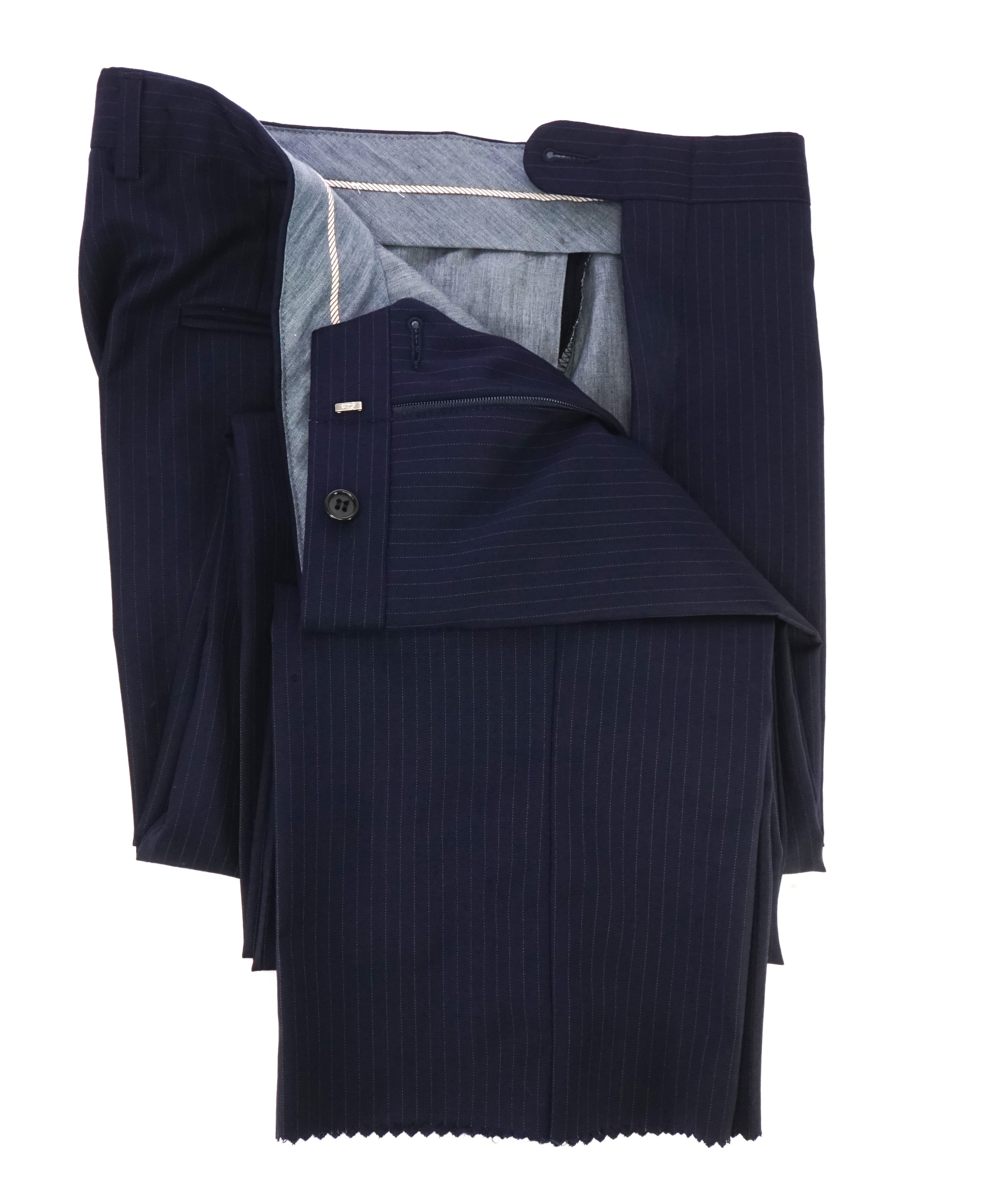 HICKEY FREEMAN - Chalk Stripe Flat Front Wool Dress Pants - 34W