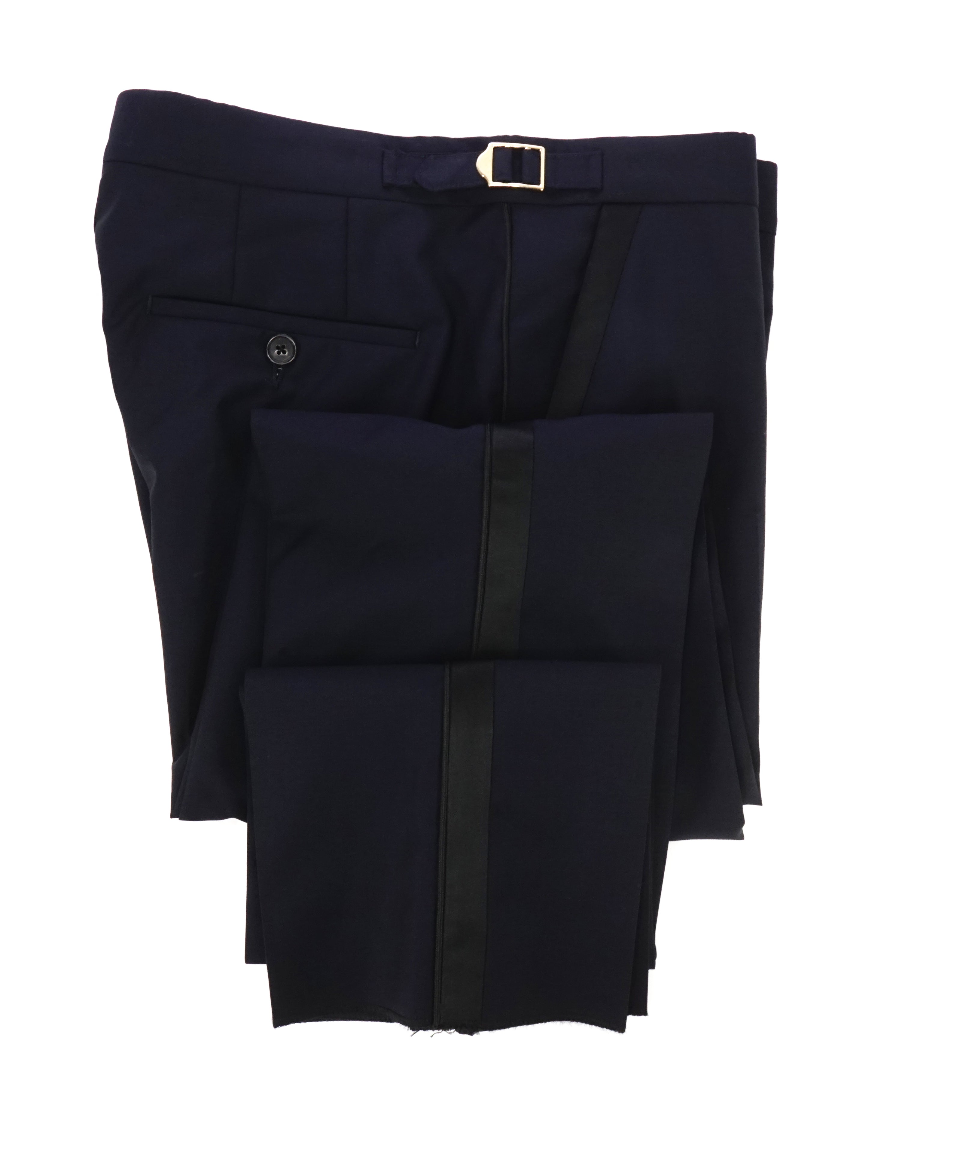 PAUL SMITH - GOLD SIDE-TABS Navy Blue Tux Stripe Wool & Mohair Pants - 31W