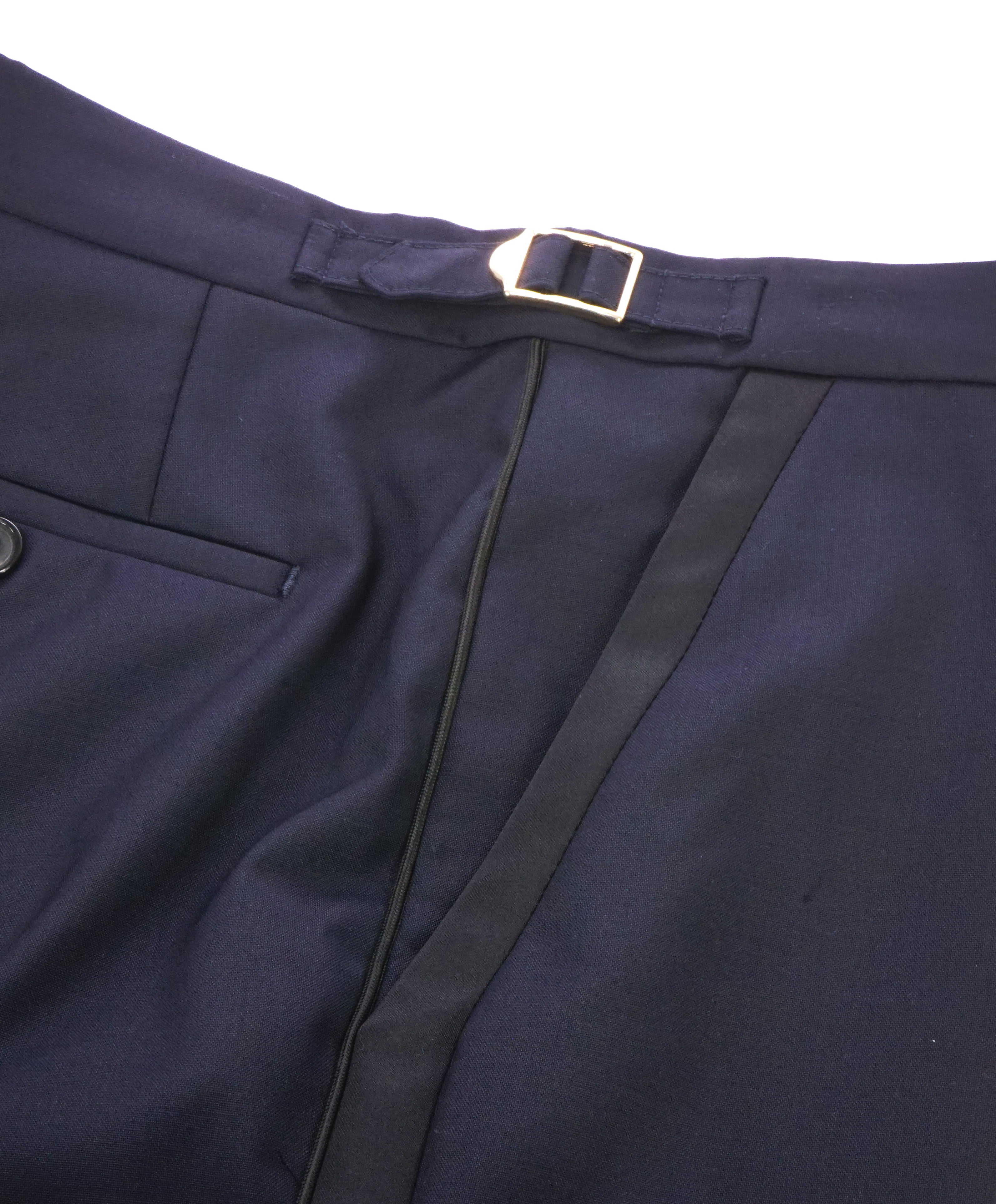 PAUL SMITH - GOLD SIDE-TABS Navy Blue Tux Stripe Wool & Mohair Pants - 36W