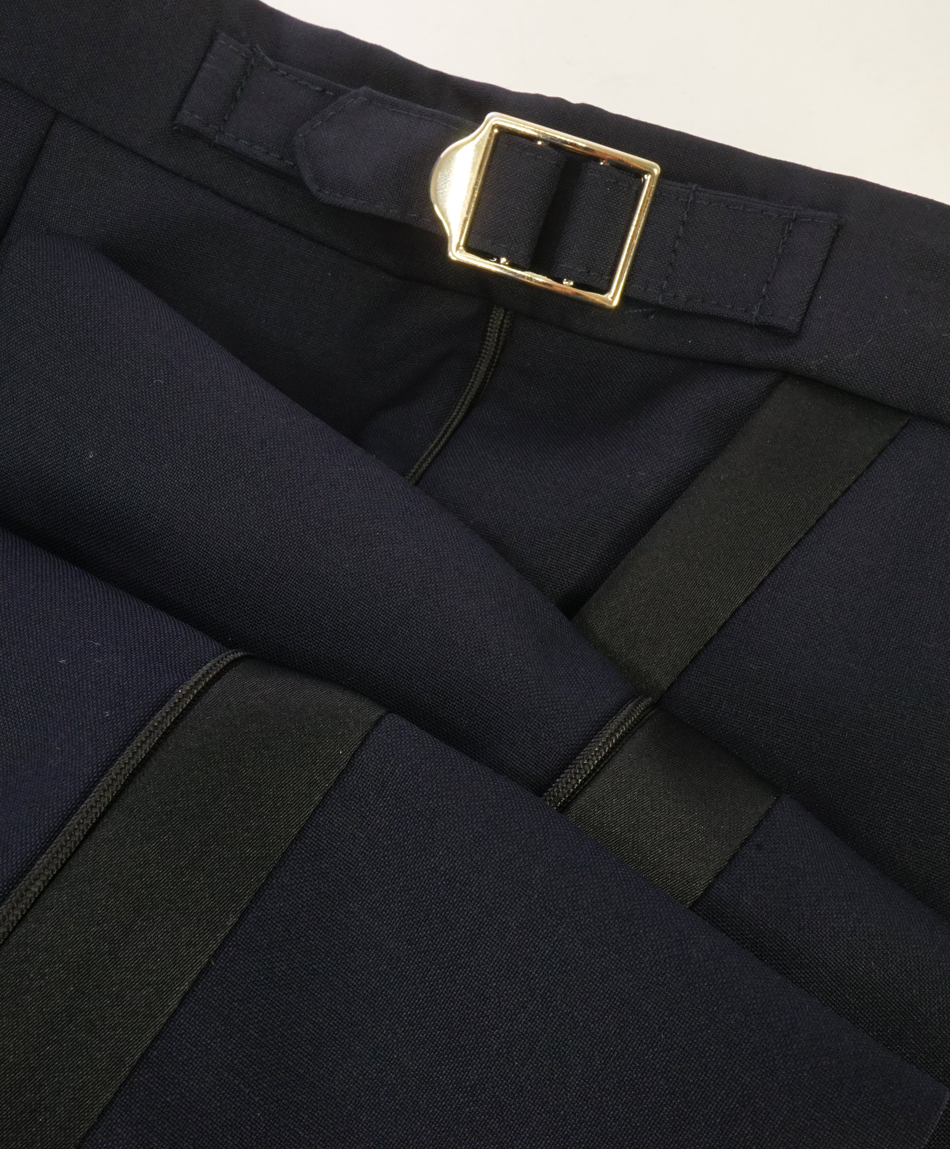 PAUL SMITH - GOLD SIDE-TABS Navy Blue Tux Stripe Wool & Mohair Pants - 31W