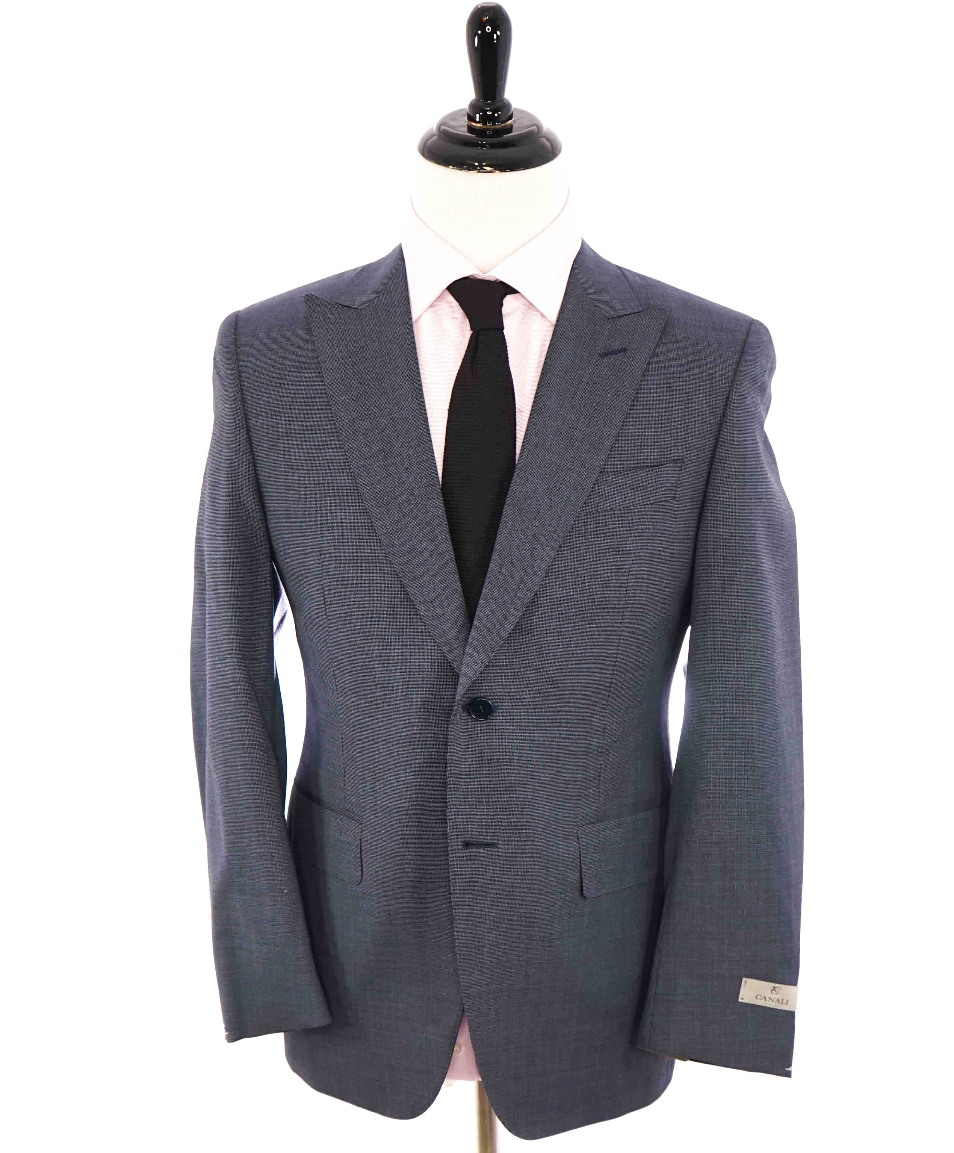 $1,895 CANALI - Steel Blue Basket Weave Pattern Single Vent Wool Blazer - 40S