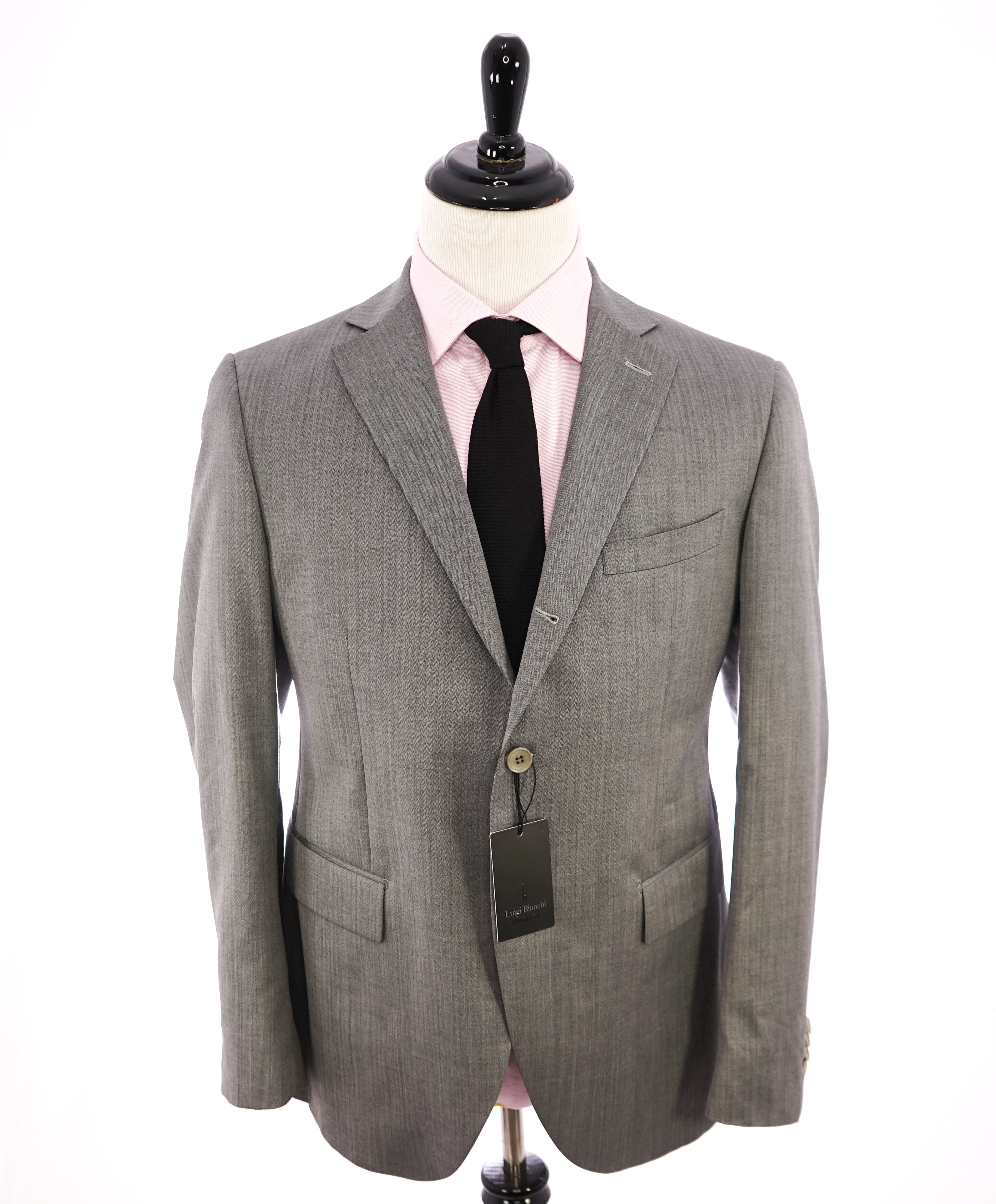 LUIGI BIANCHI MANTOVA - SILK Blend 2/3 Roll Made In Italy Gray Herringbone Suit - 42R