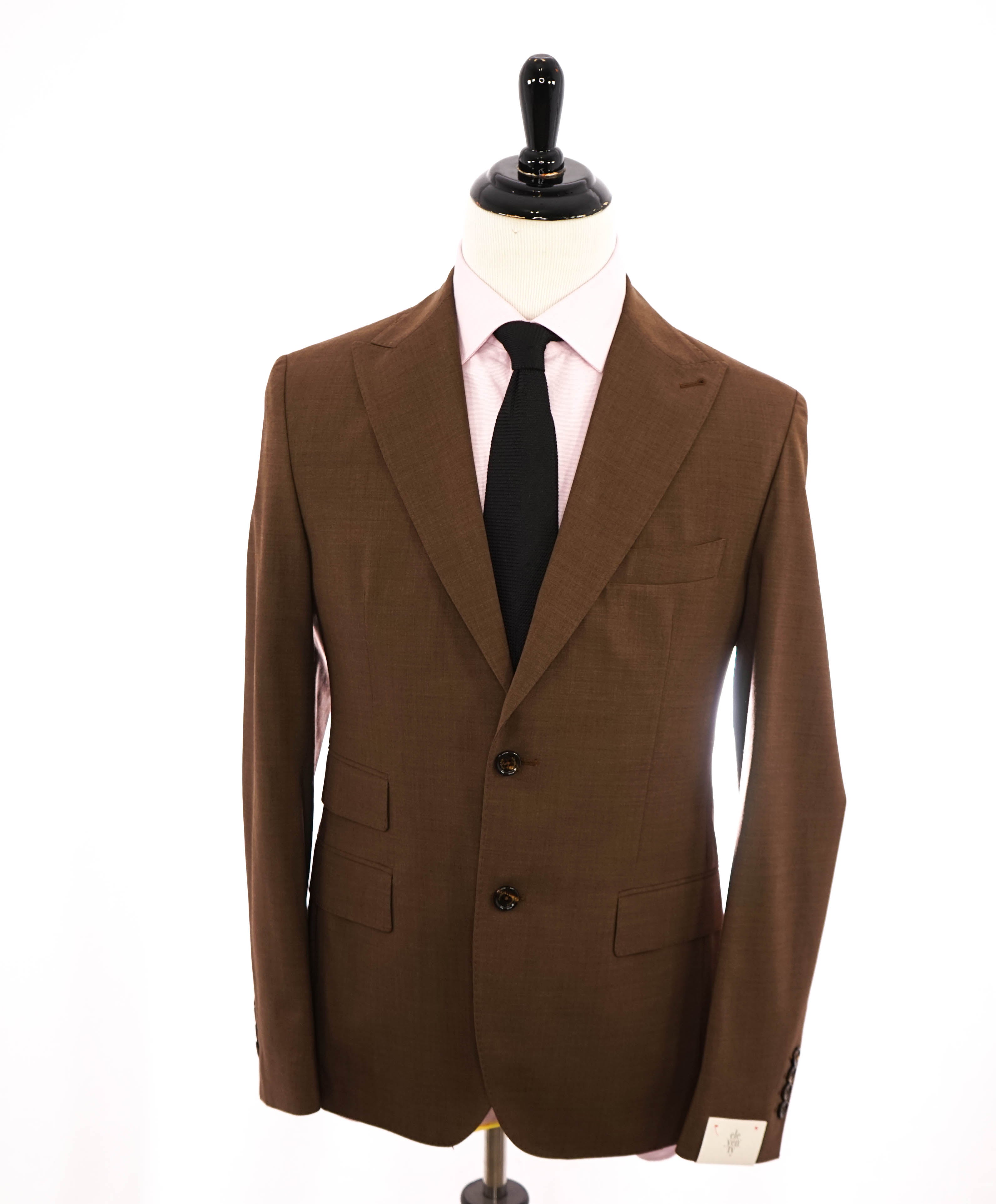 ELEVENTY - Peak Lapel Brown Semi-Lined Performance Wool Suit - 40 US (50EU)