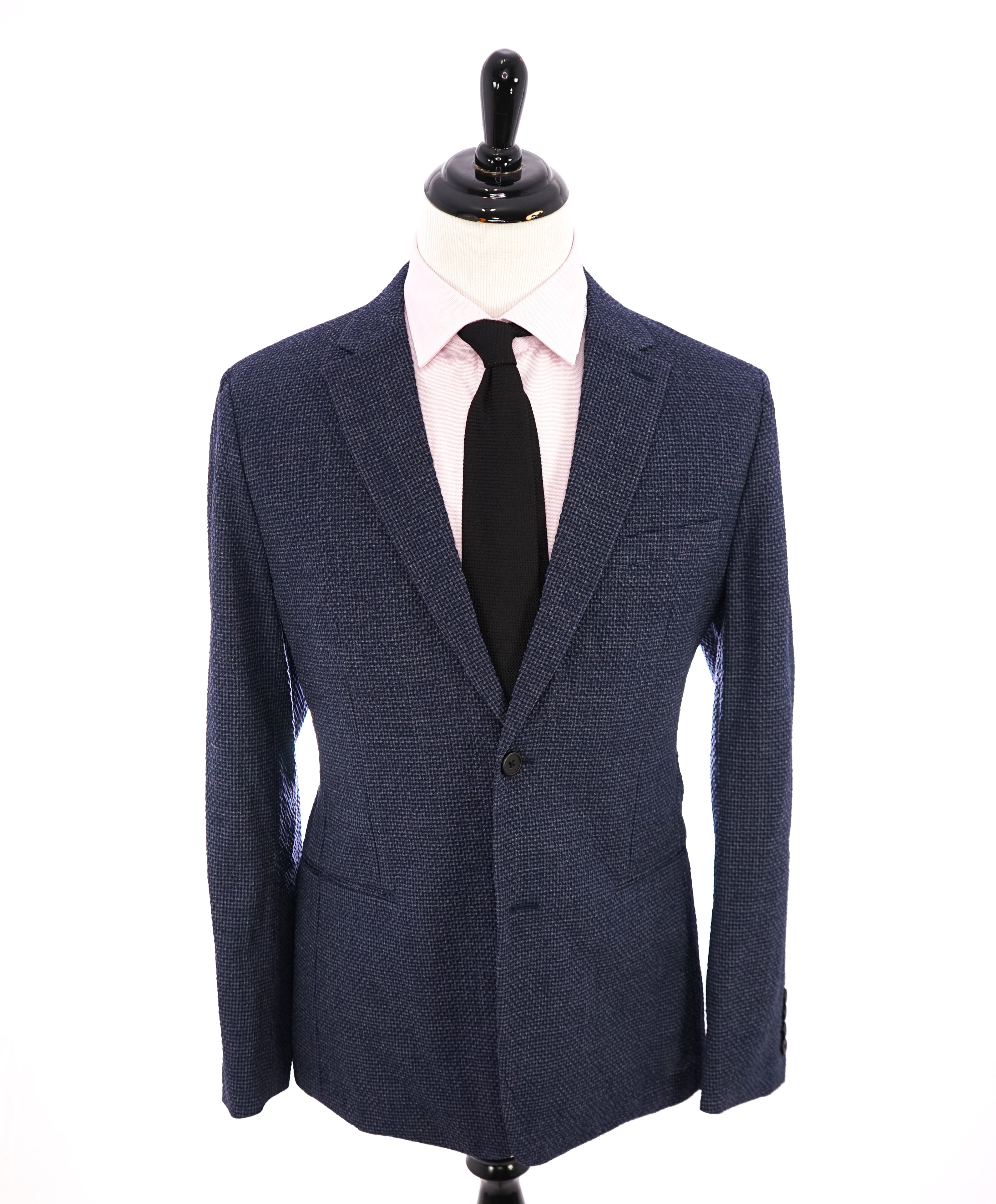 THEORY - Navy & Blue Seersucker Check Wool/Elastane Blazer- 42R