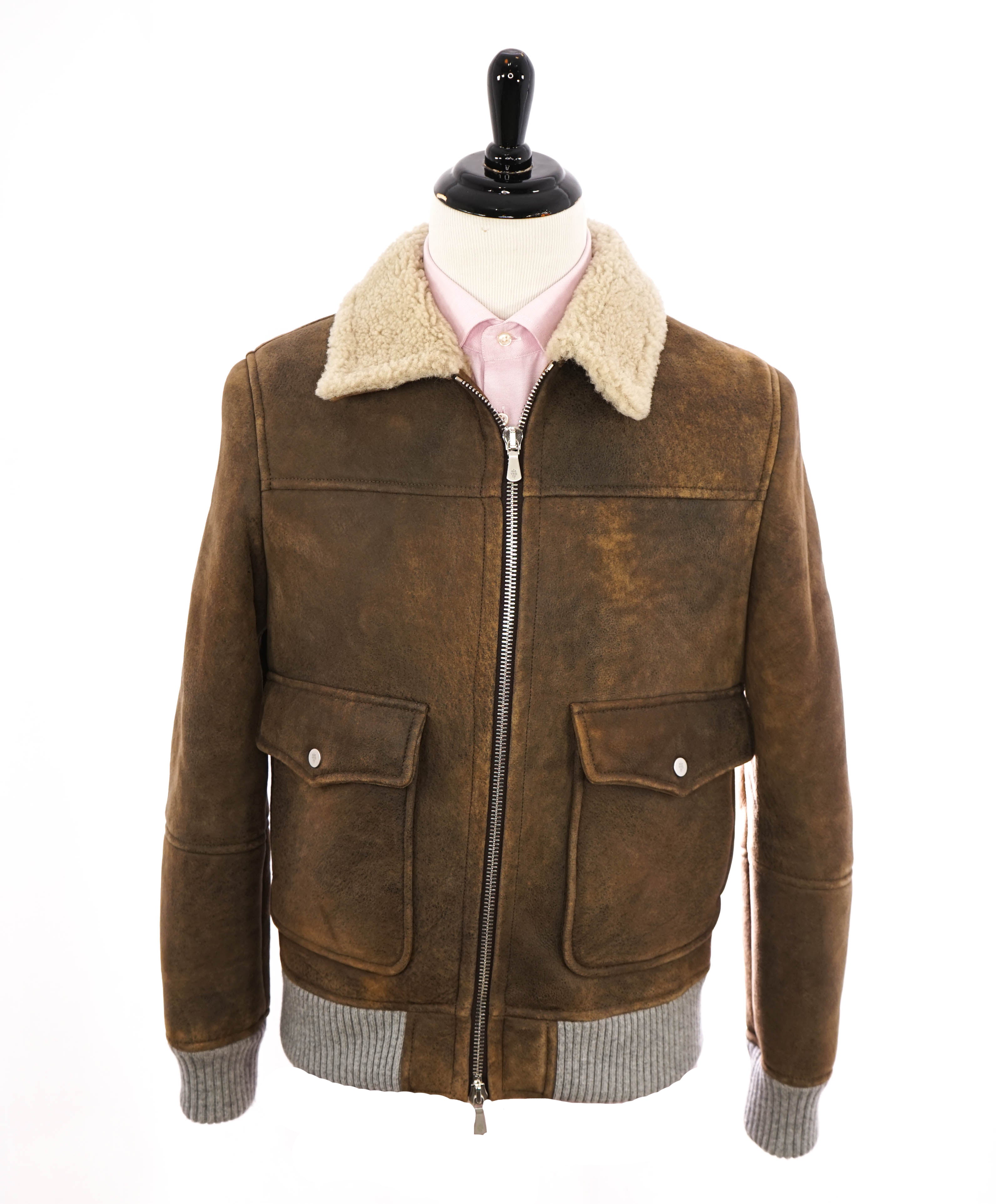 ELEVENTY - SUEDE/ LEATHER/ SHEARLING Aviator/Bomber Jacket (Brunello Cucinelli)- 40US M