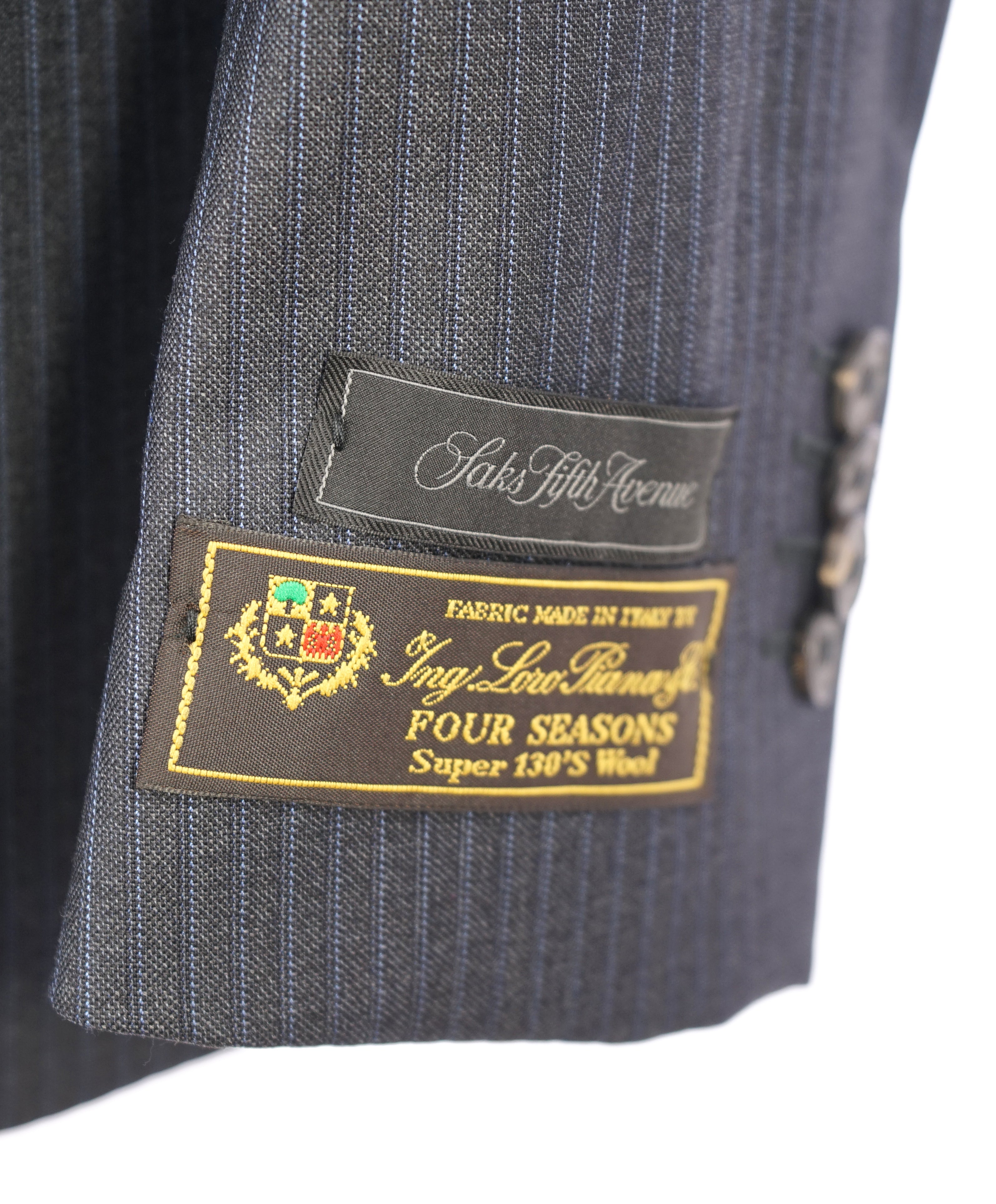 SAKS FIFTH AVENUE / LORO PIANA - Super 130's 4 Season Blue Stripe Suit - 38R