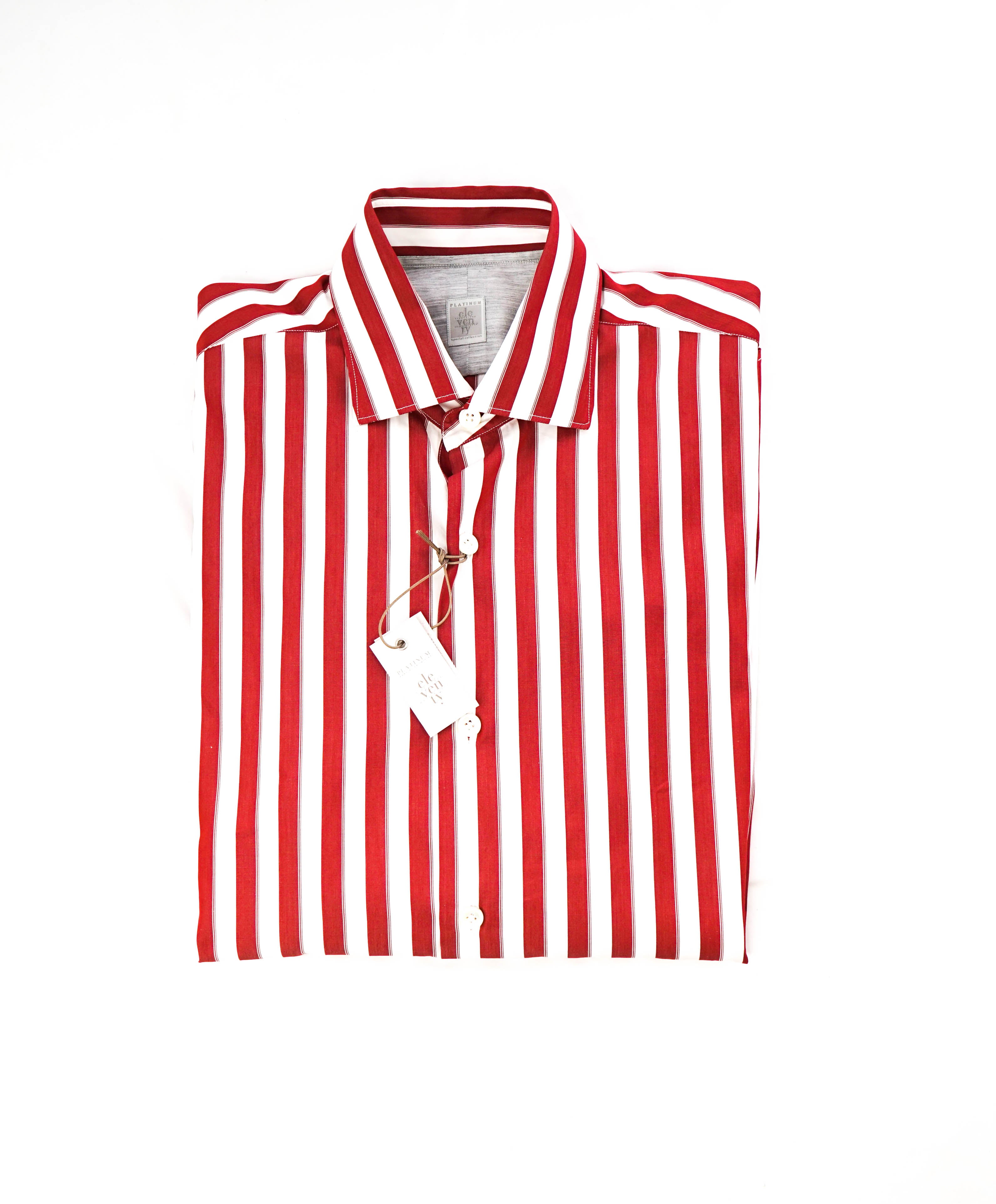 ELEVENTY - Pure Cotton Red & White Broad Stripe Button Down Shirt - M