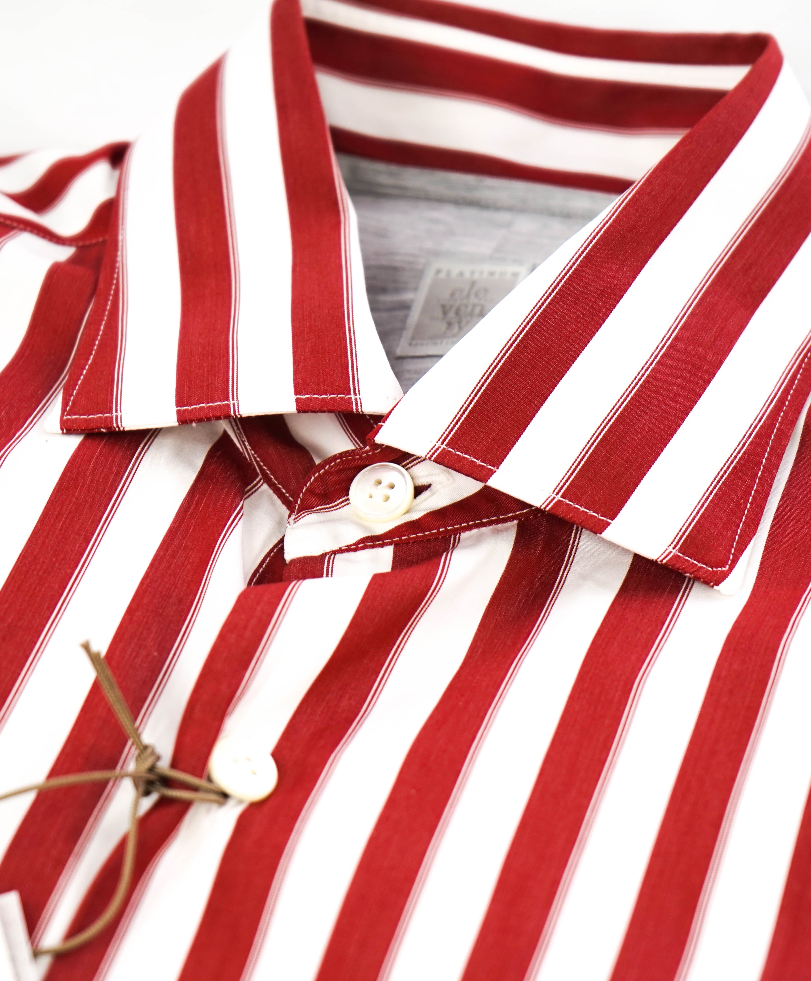 ELEVENTY - Pure Cotton Red & White Broad Stripe Button Down Shirt - M