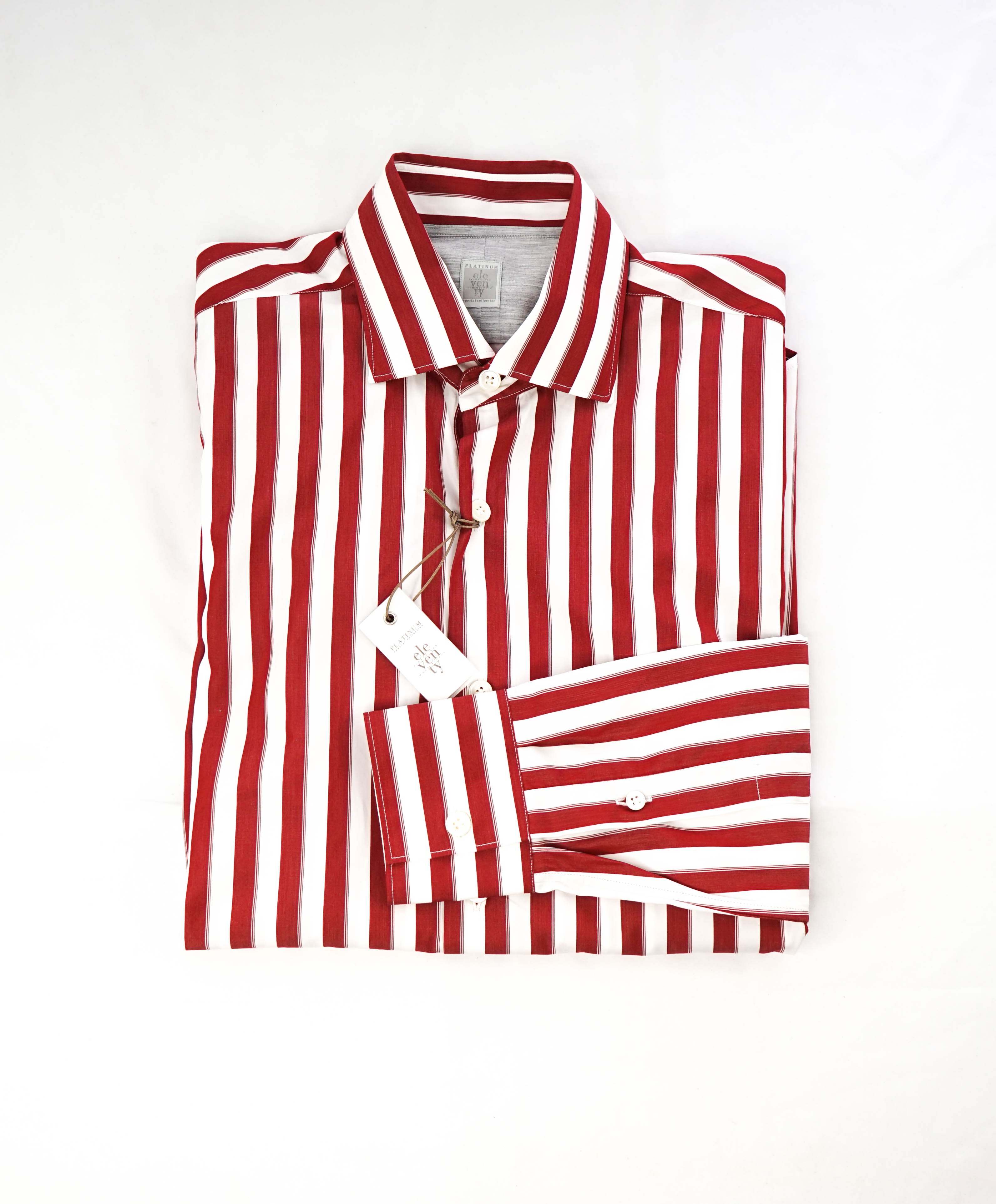 ELEVENTY - Pure Cotton Red & White Broad Stripe Button Down Shirt - M