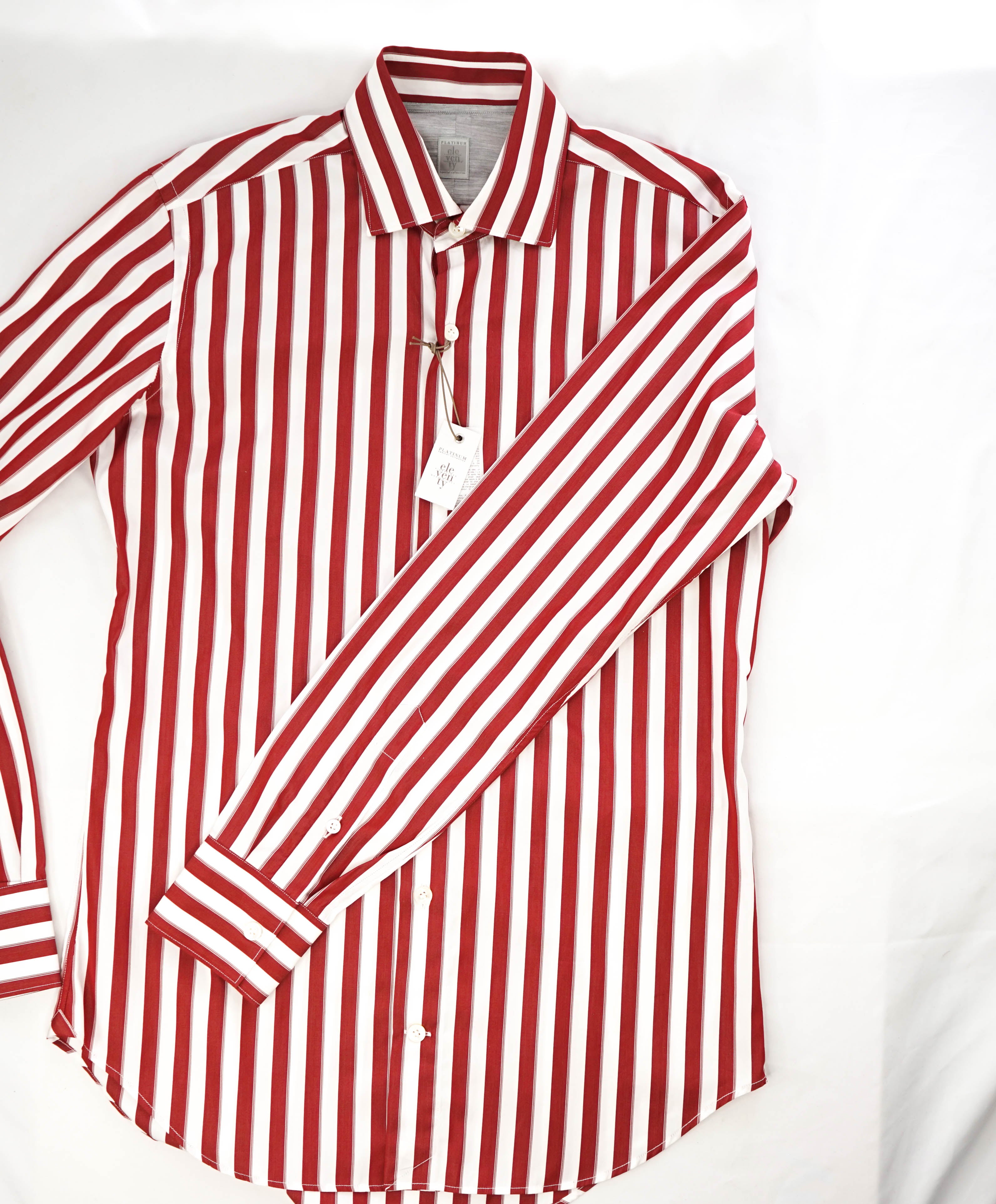 ELEVENTY - Pure Cotton Red & White Broad Stripe Button Down Shirt - M