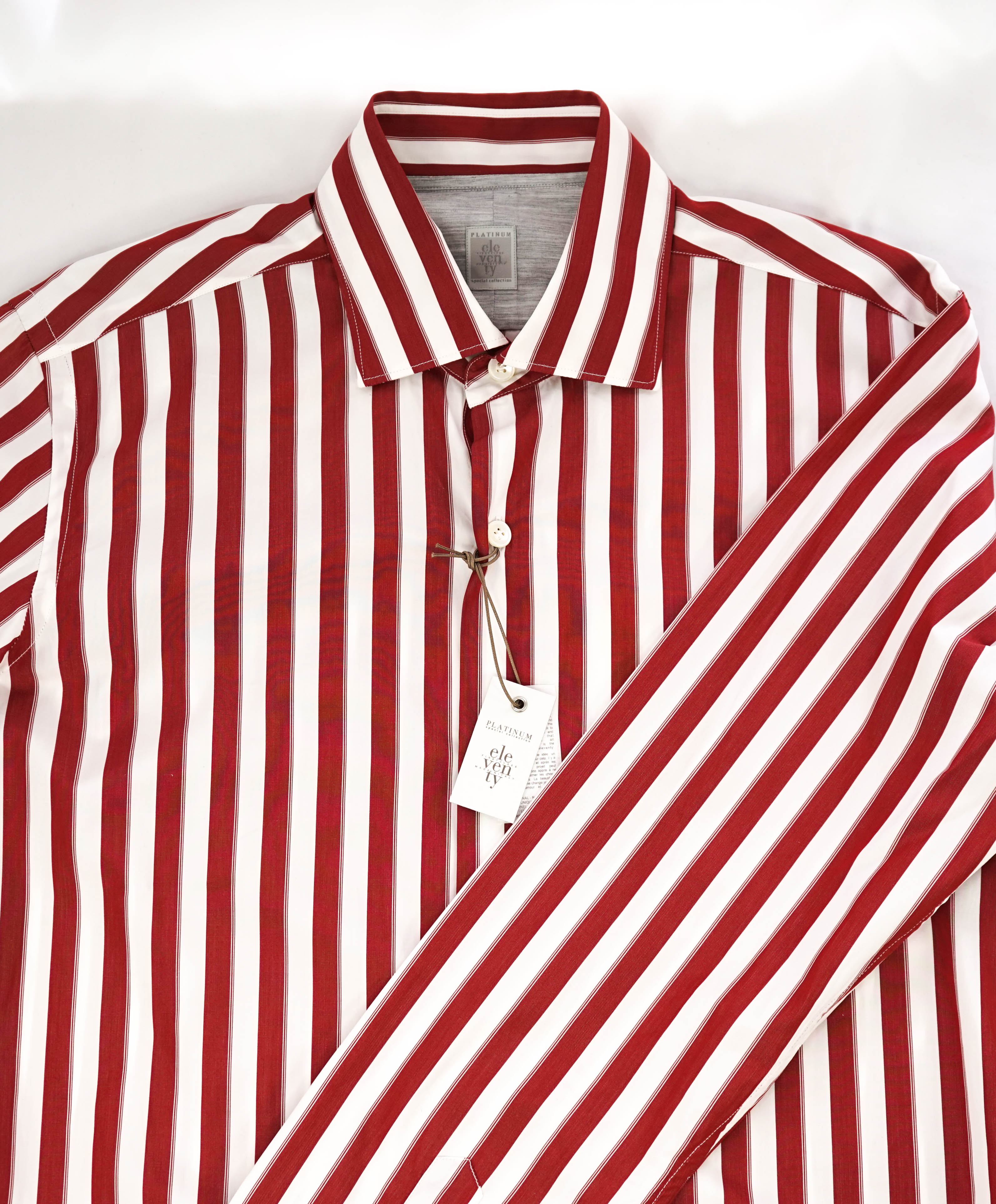 ELEVENTY - Pure Cotton Red & White Broad Stripe Button Down Shirt - M