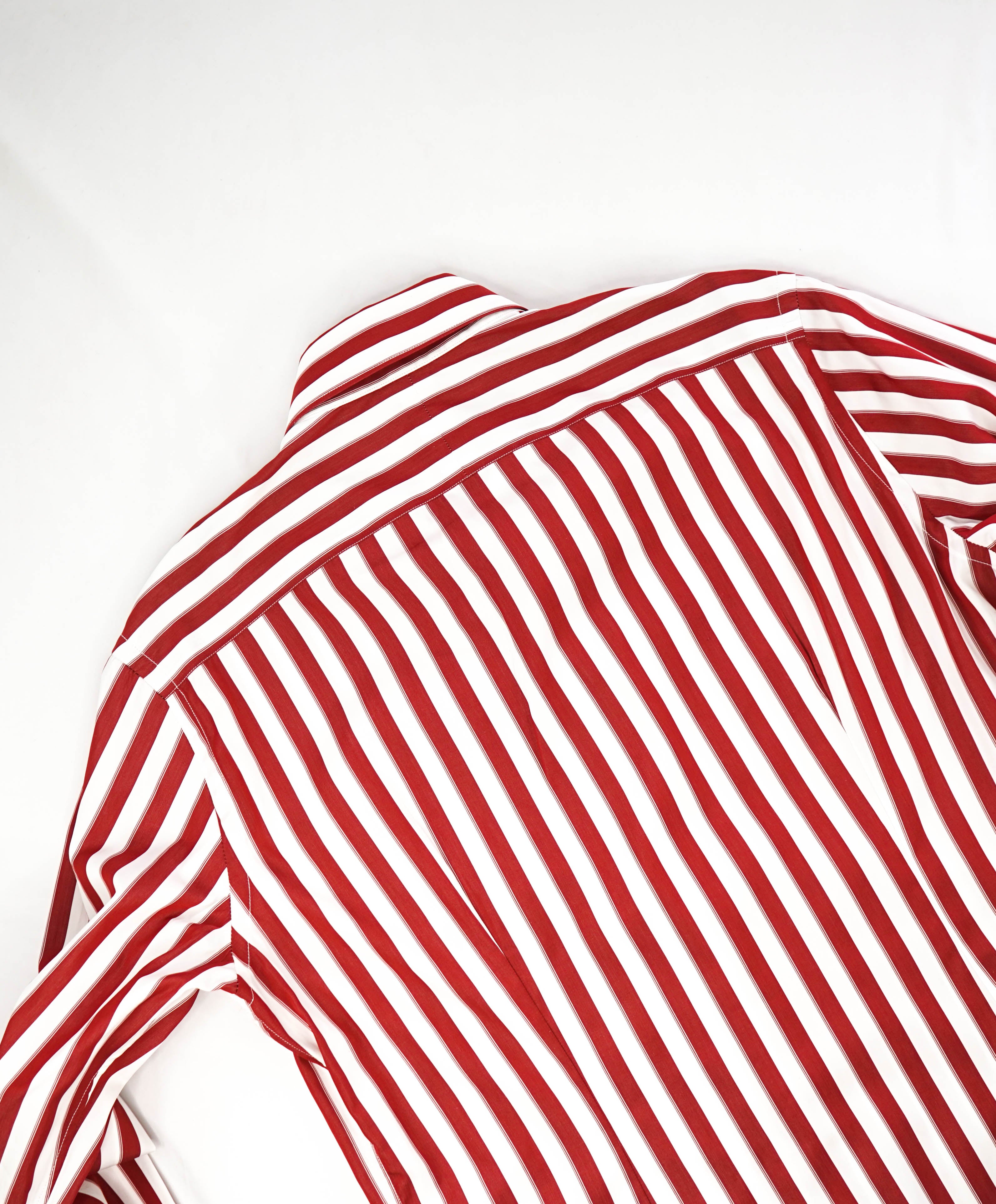 ELEVENTY - Pure Cotton Red & White Broad Stripe Button Down Shirt - M