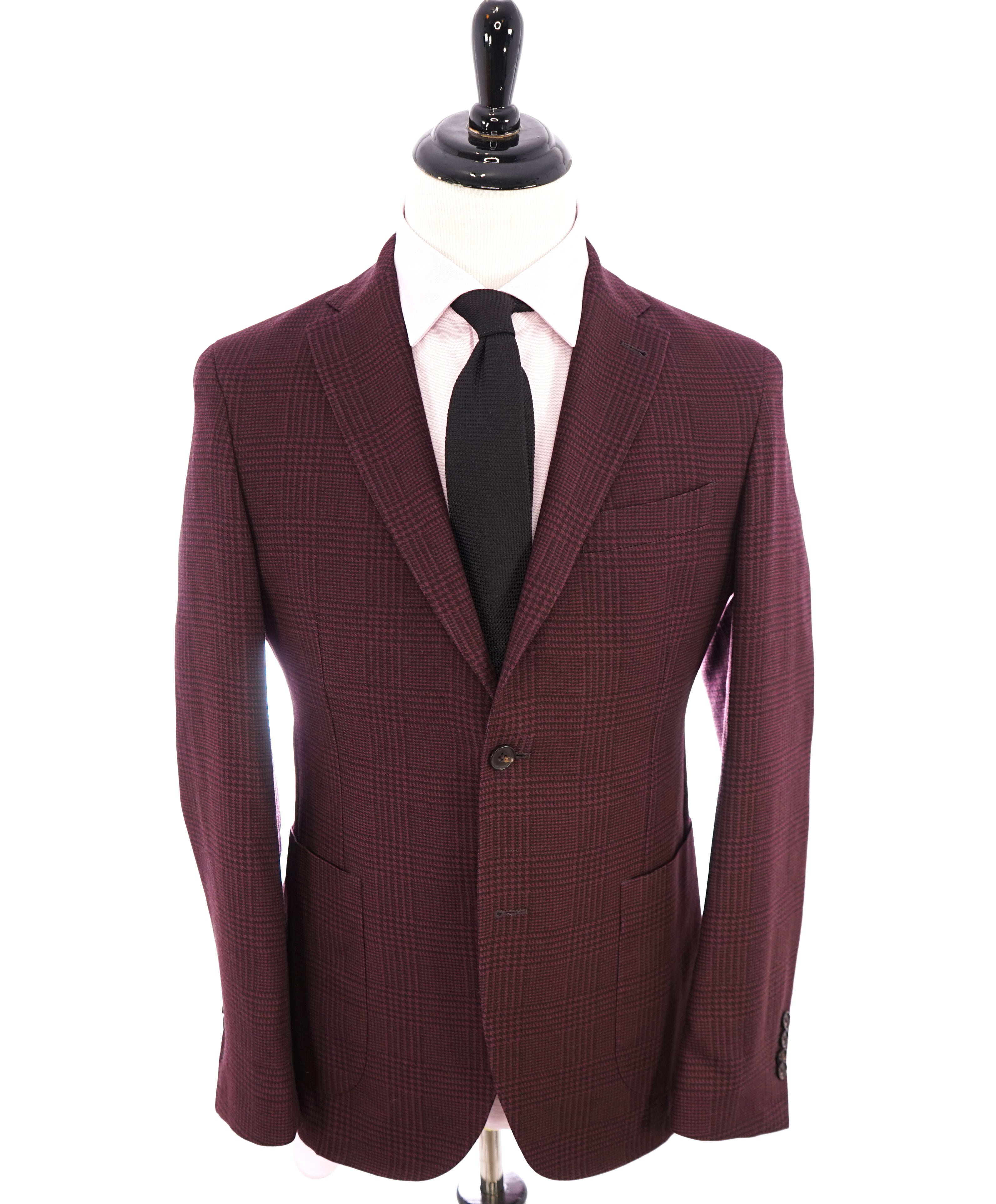 SAKS FIFTH AVENUE - Semi-Lined Burgundy Glen Plaid Check Blazer- 38R