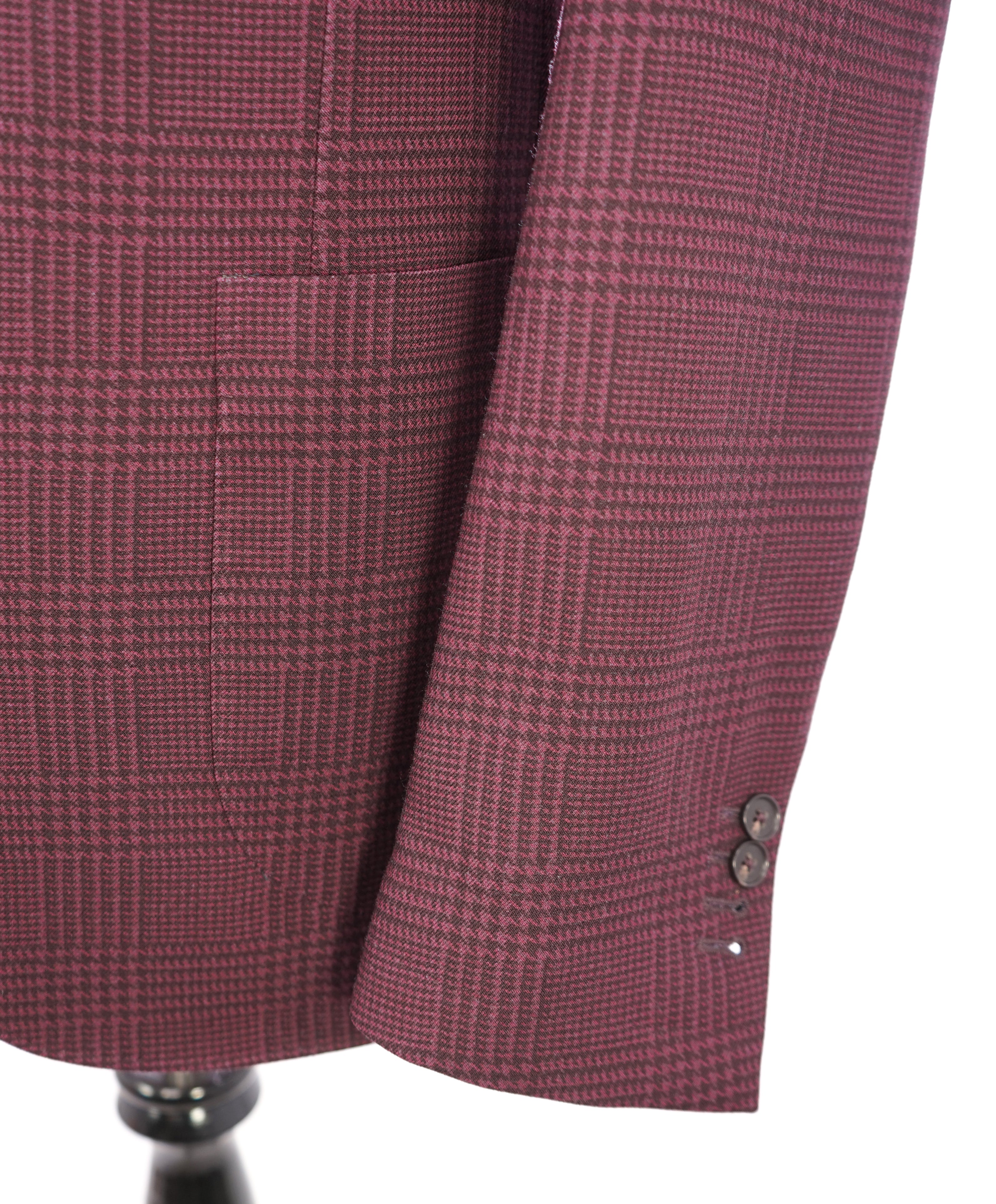 SAKS FIFTH AVENUE - Semi-Lined Burgundy Glen Plaid Check Blazer- 38R