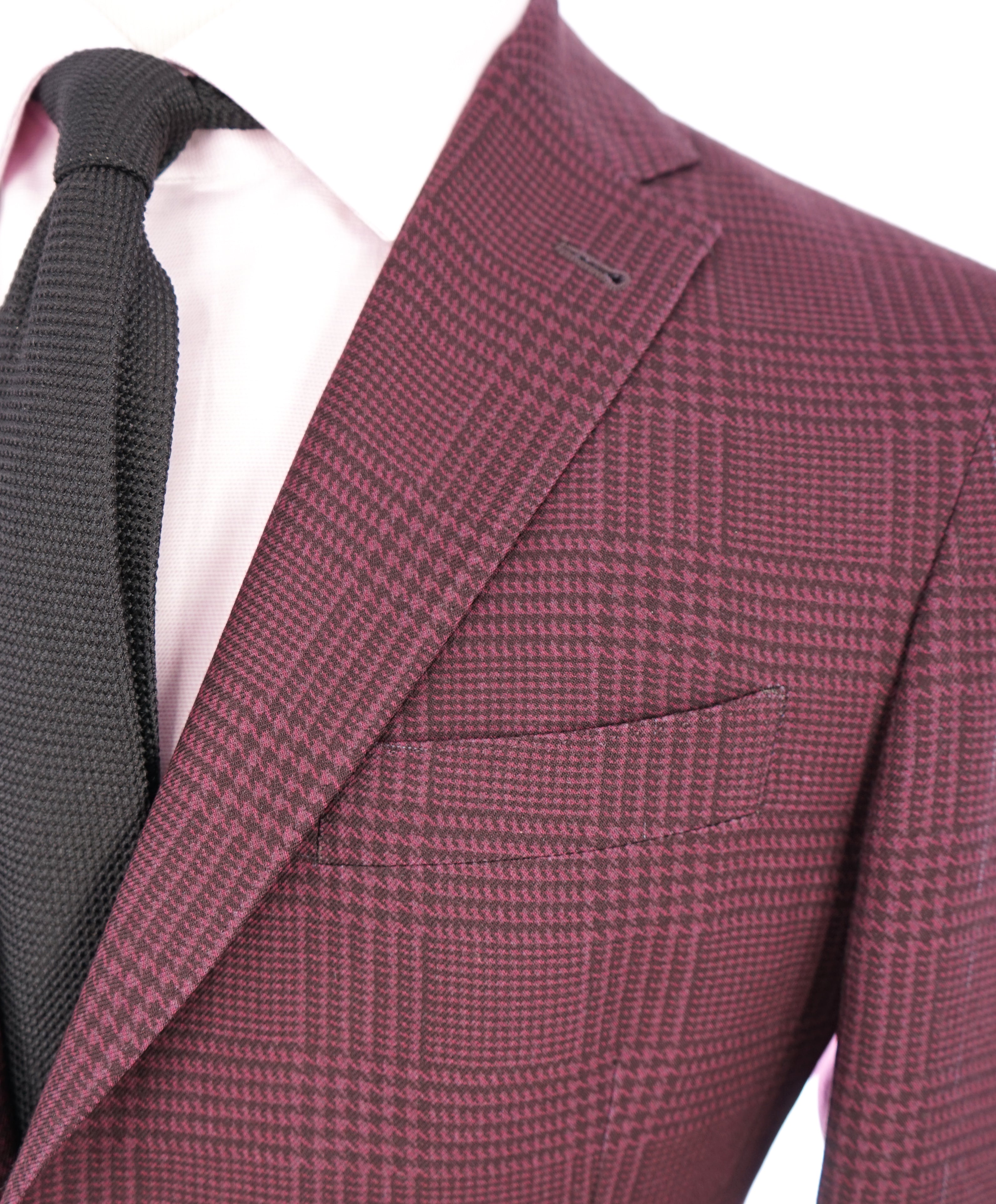 SAKS FIFTH AVENUE - Semi-Lined Burgundy Glen Plaid Check Blazer- 38R