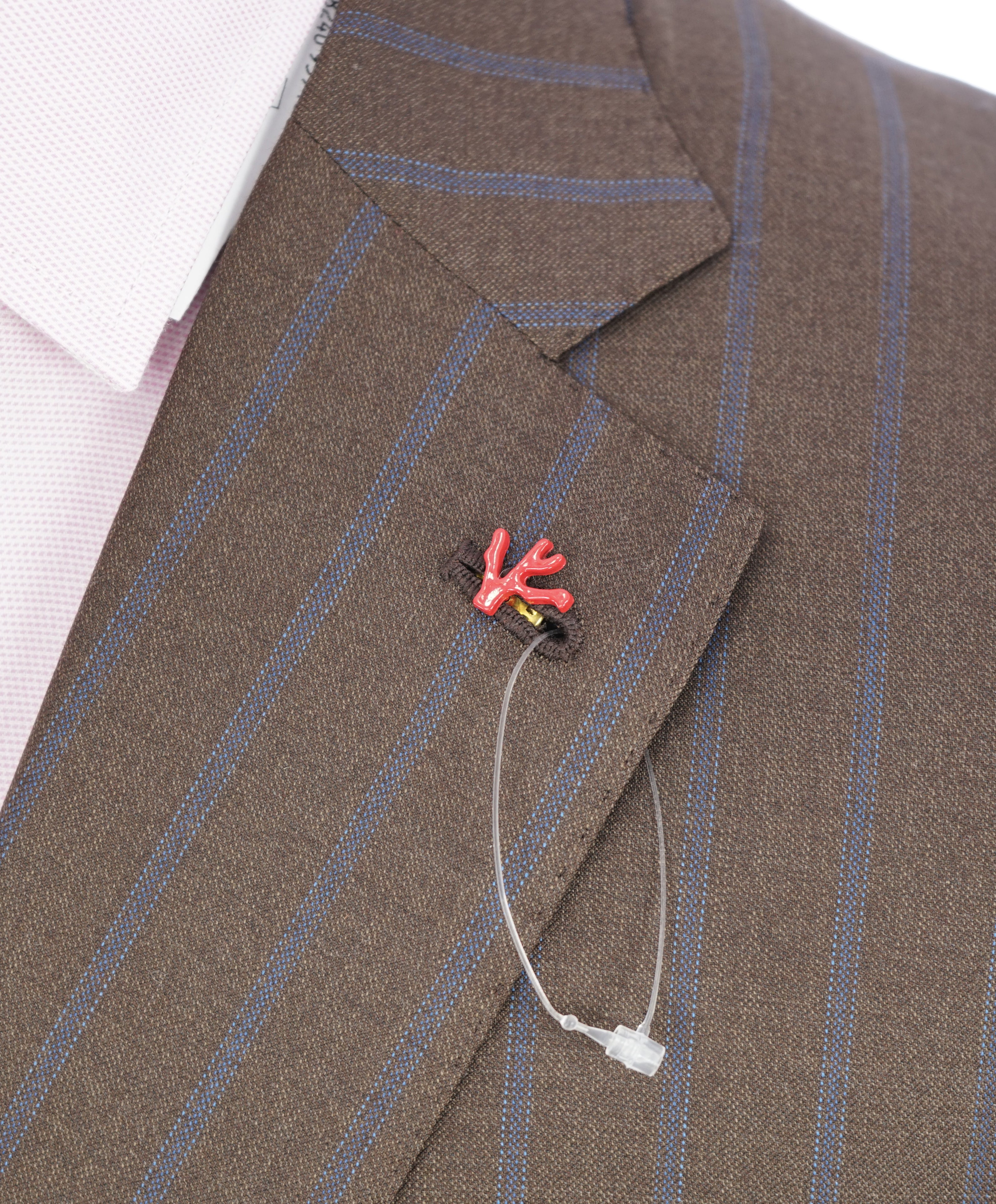 ISAIA - Brown & Blue Stripe CORAL PIN Suit With Logo Detailing - 42R