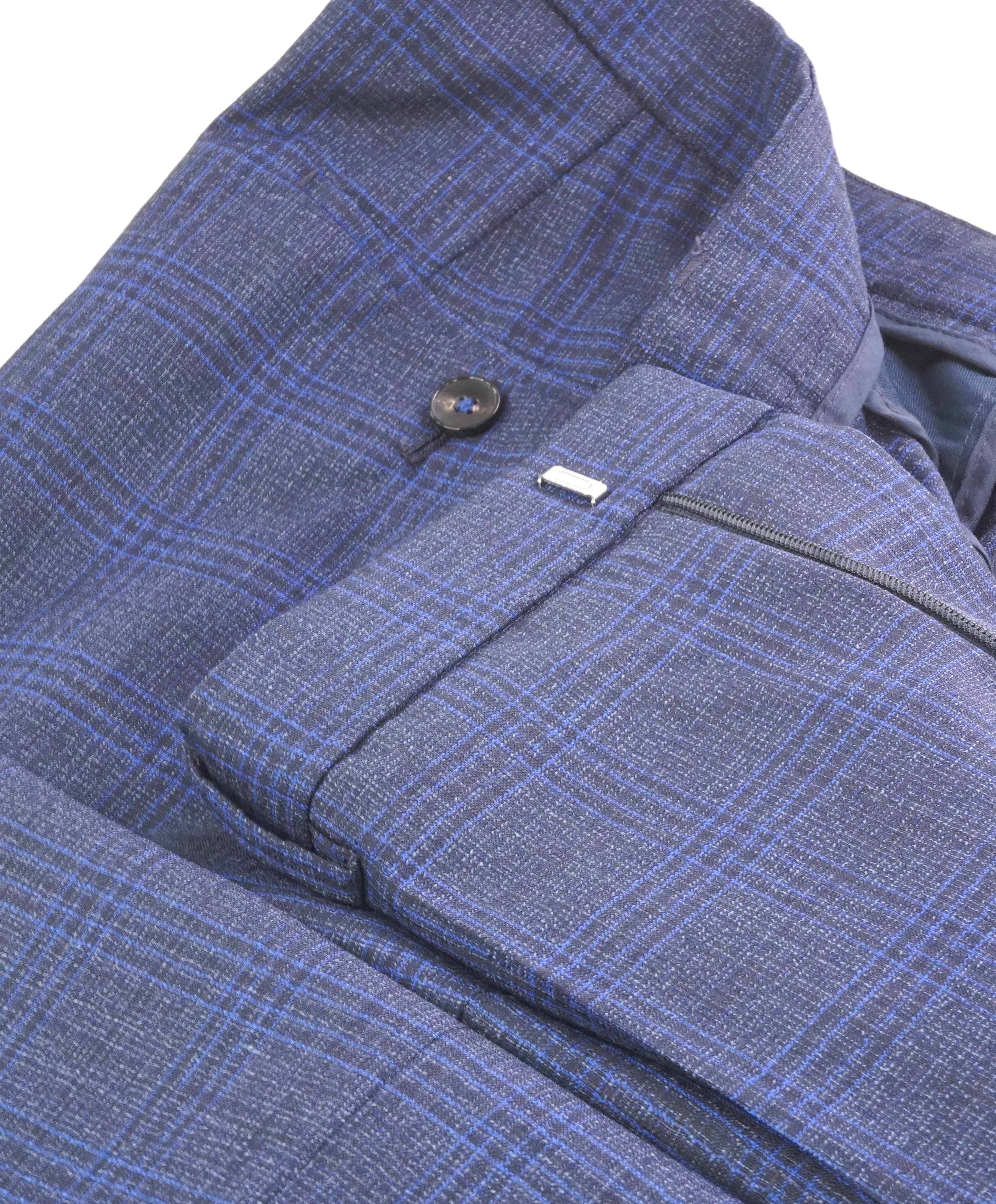 HUGO BOSS - Bold Blue Plaid Check Flat Front Dress Pants - 38W