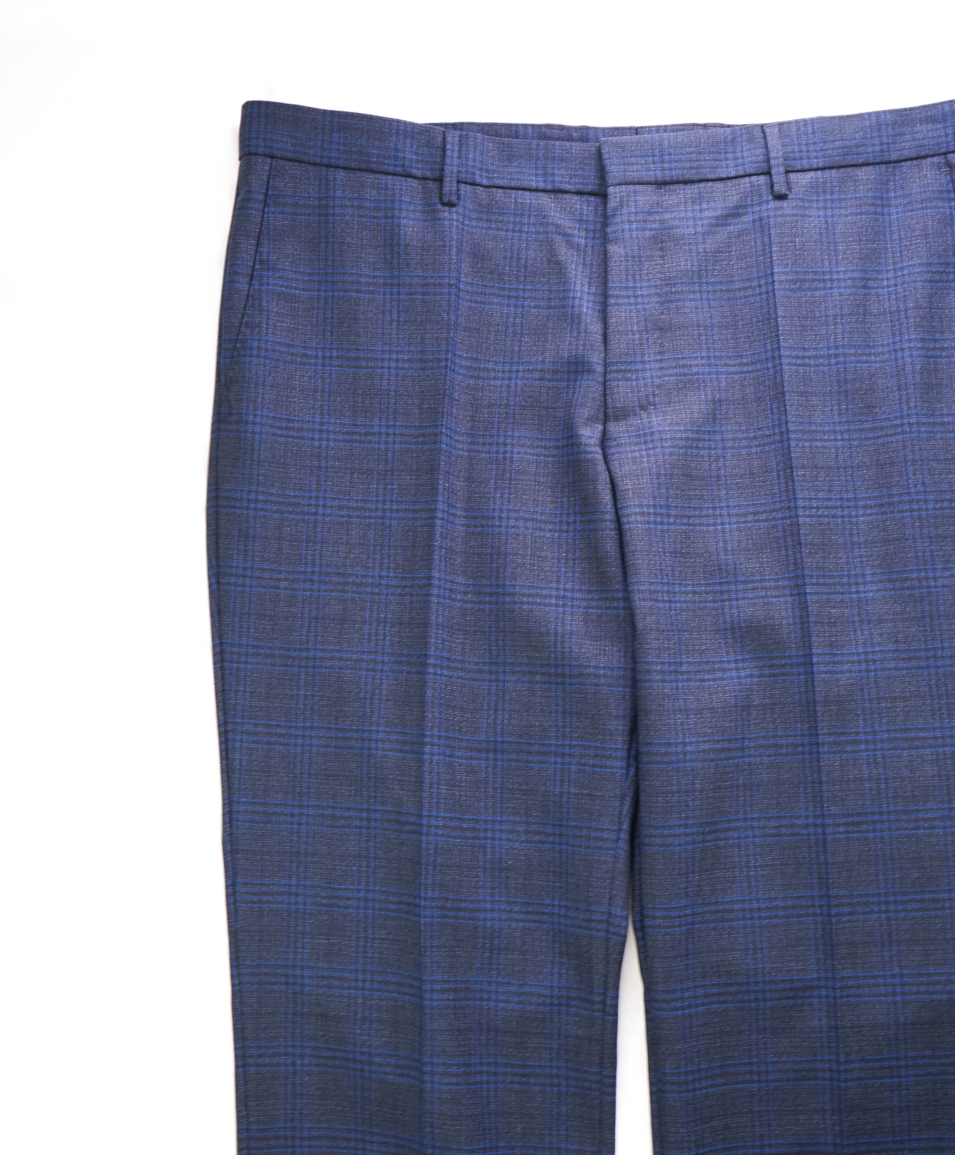 HUGO BOSS - Bold Blue Plaid Check Flat Front Dress Pants - 38W