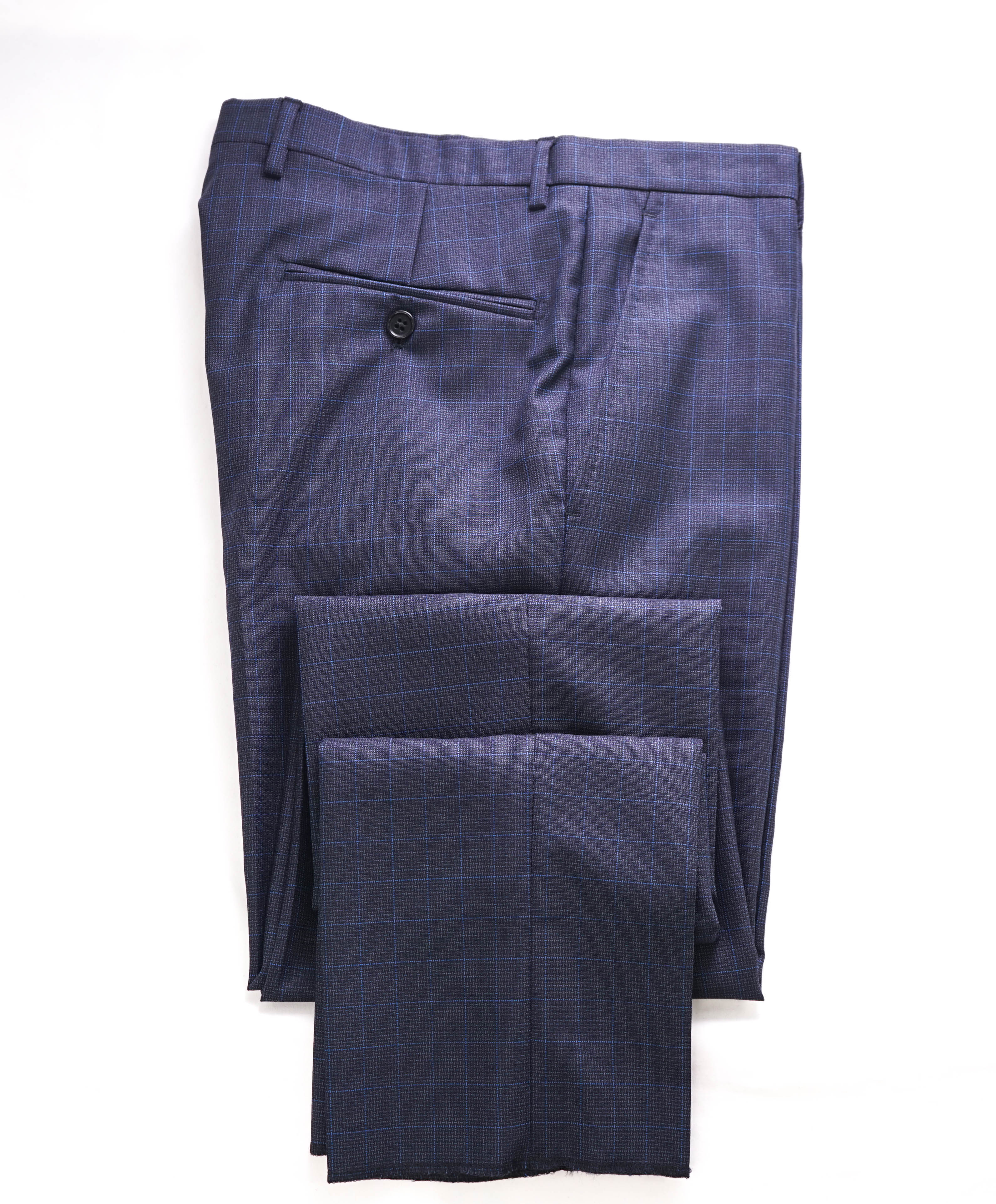 ARMANI COLLEZIONI - Blue & Gray Basket Check Flat Front Dress Pants - 31W