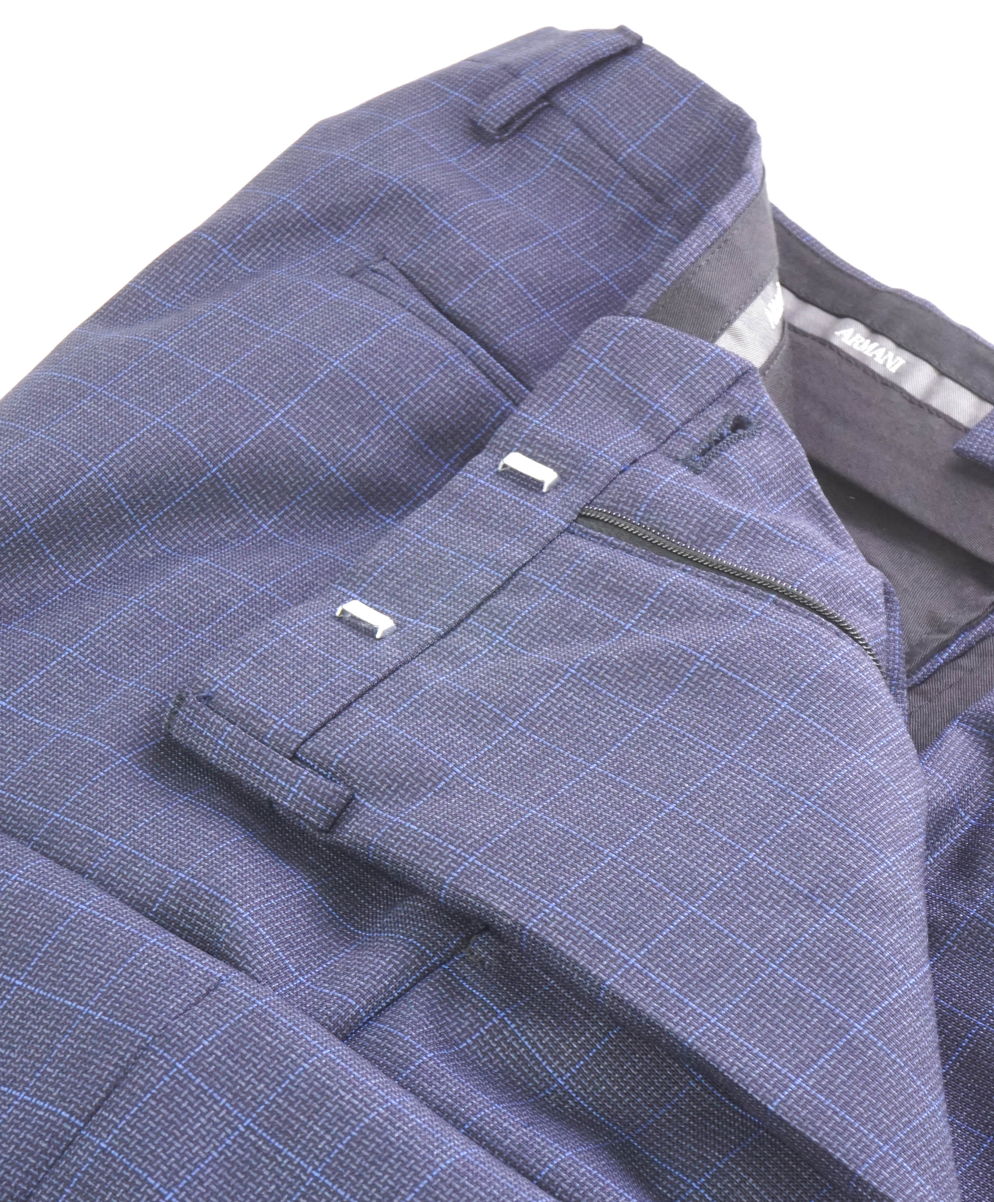 ARMANI COLLEZIONI - Blue & Gray Basket Check Flat Front Dress Pants - 31W