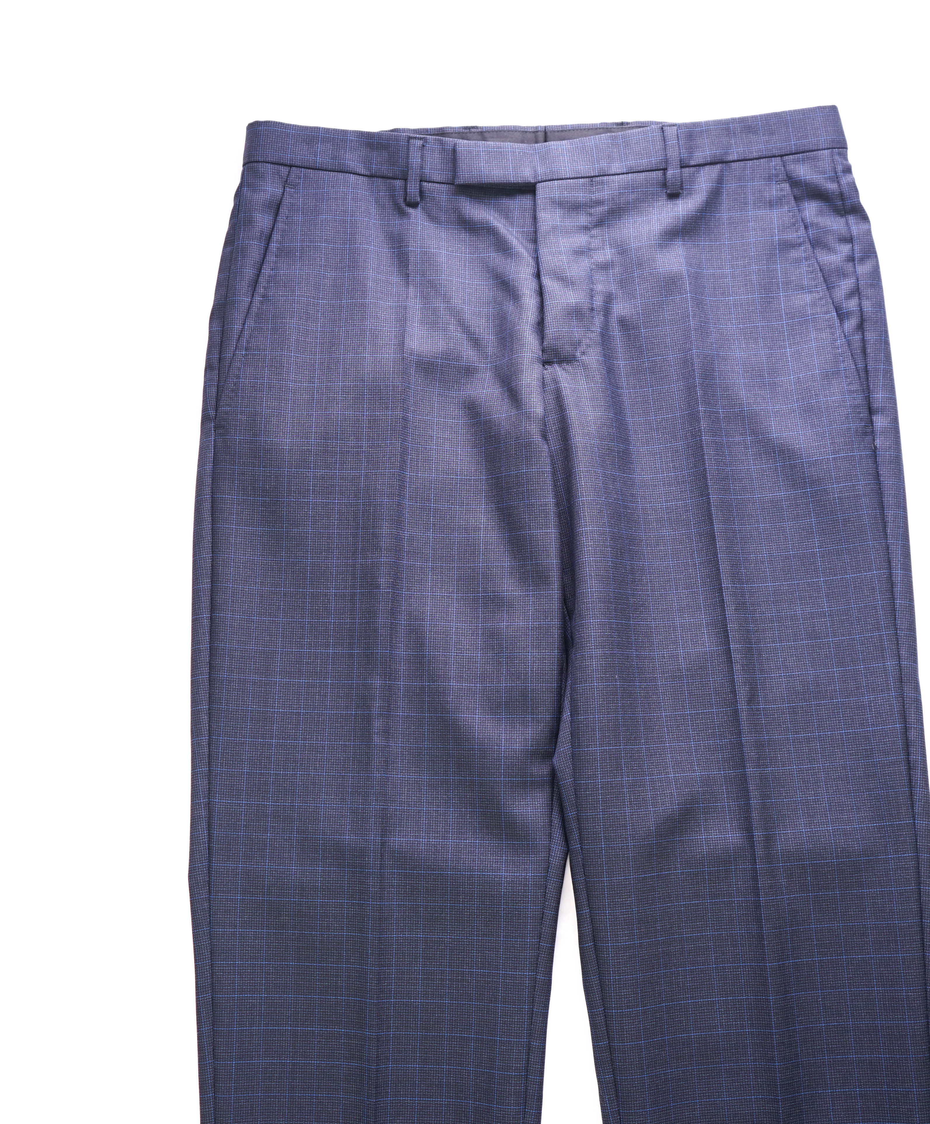 ARMANI COLLEZIONI - Blue & Gray Basket Check Flat Front Dress Pants - 31W