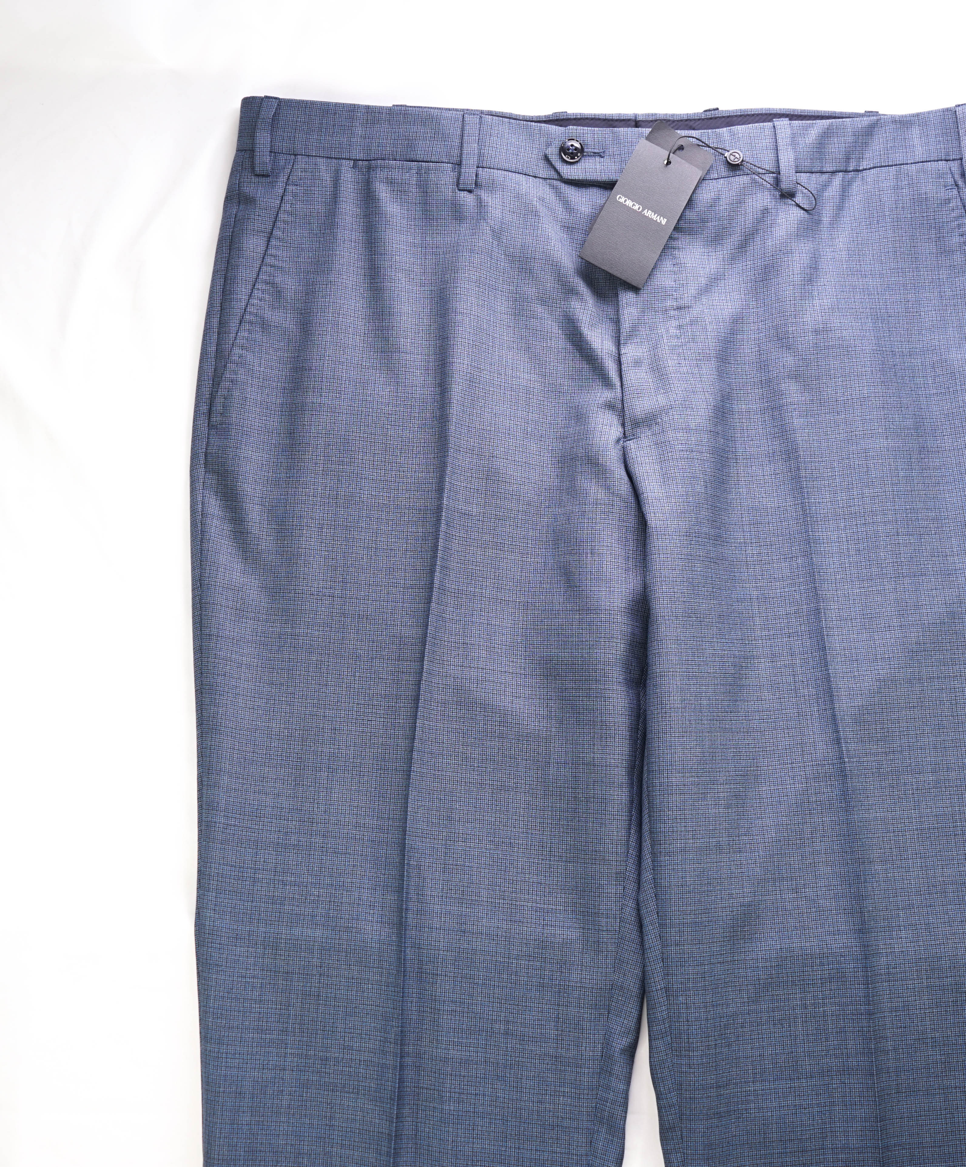 GIORGIO ARMANI - *SILK BLEND* BABY BLUE Check Flat Front Dress Pants - 40W