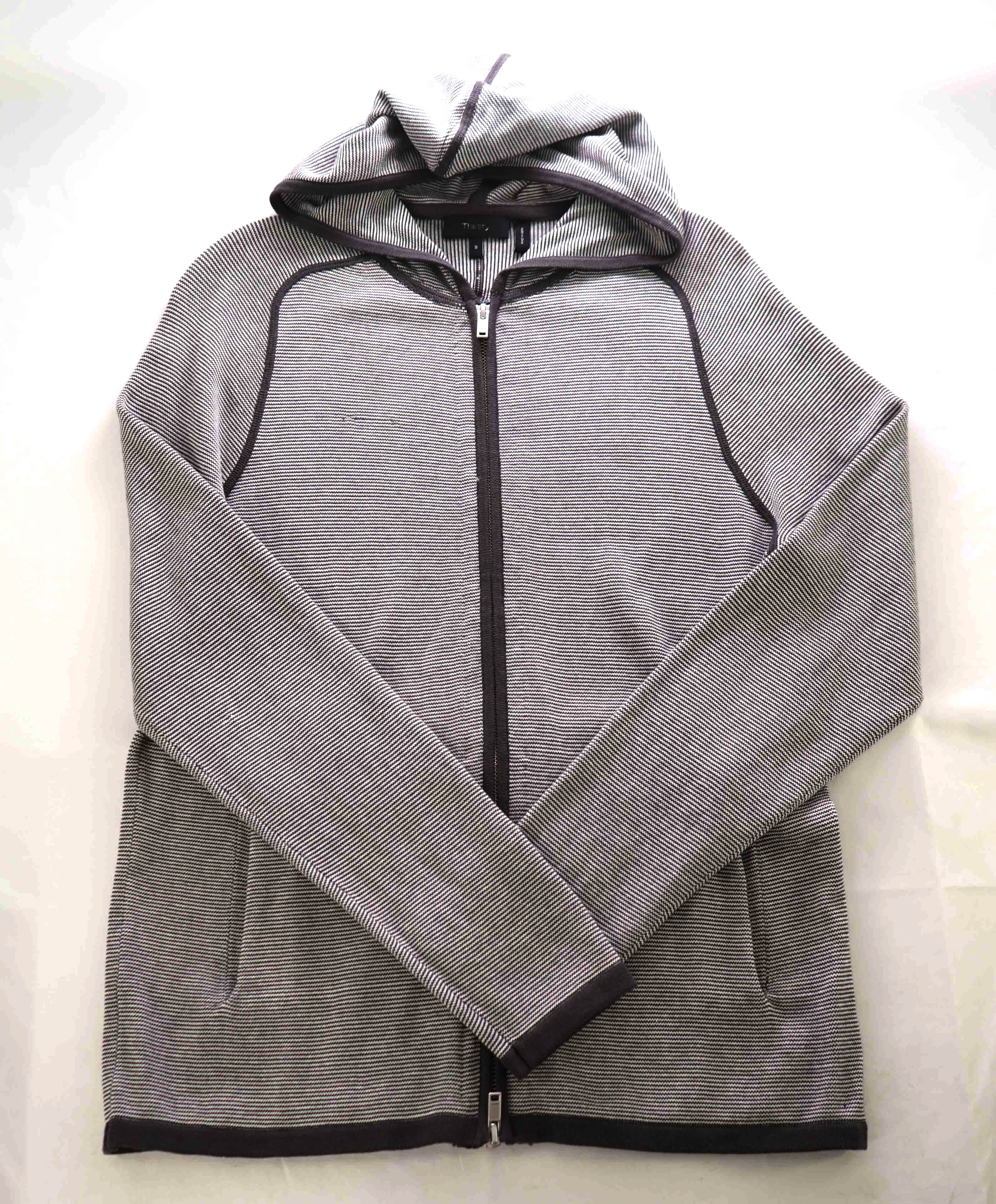 $195 THEORY - *Imperfect* Alt Stripe Cotton Hoodie Sweater - S