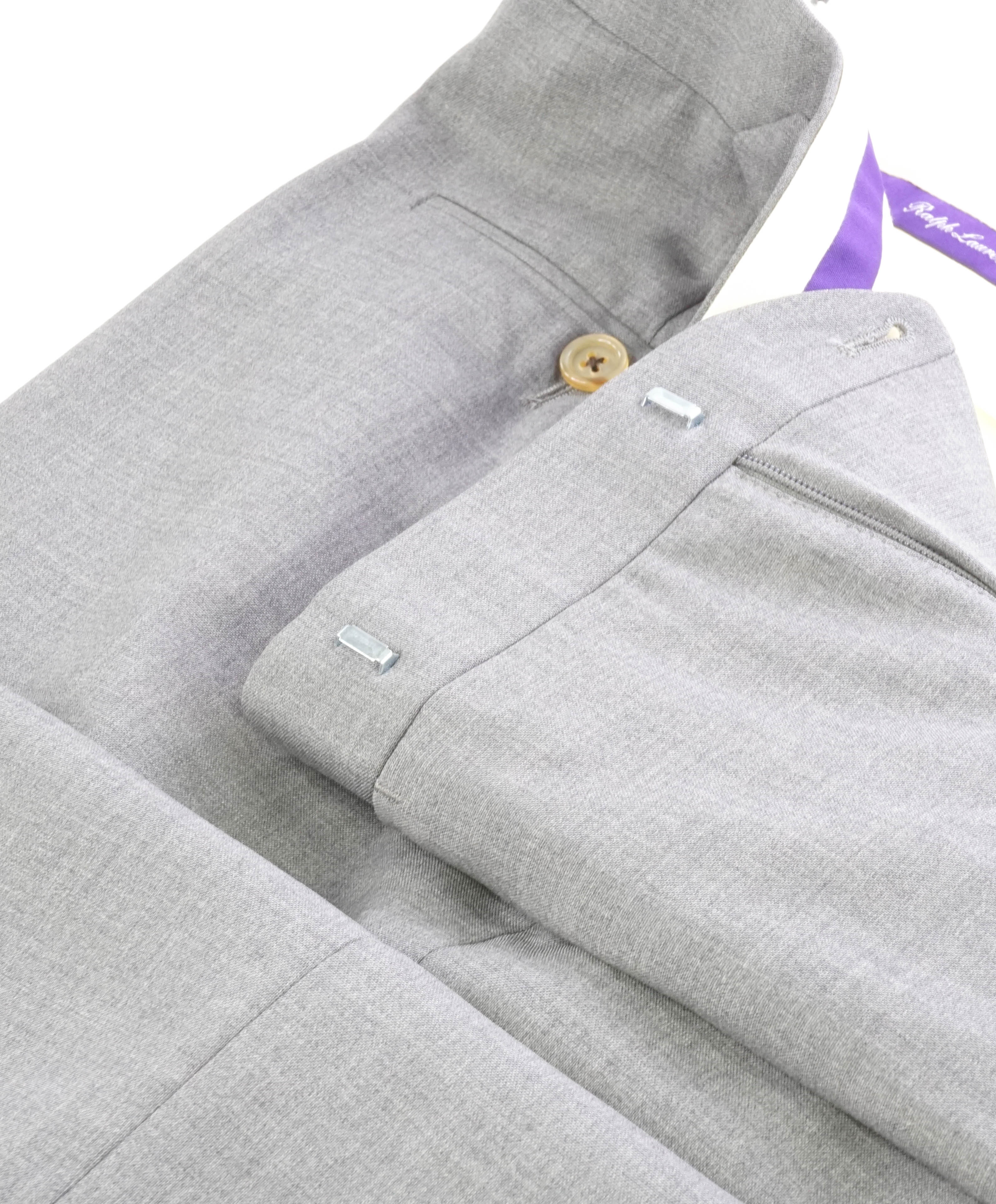 RALPH LAUREN PURPLE LABEL - *SIDE TABS* Gray Wool Flat Front Dress Pants - 38W