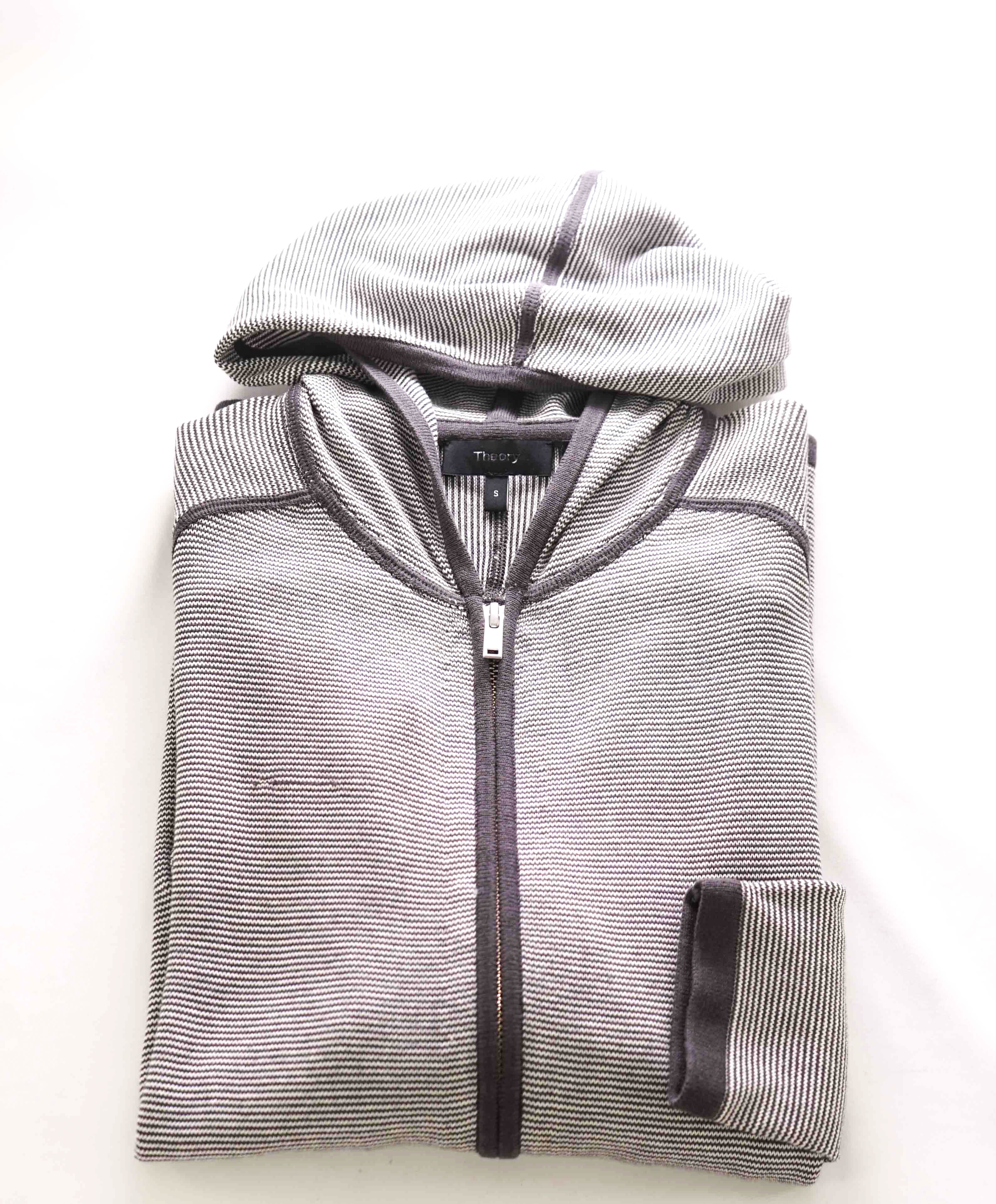 $195 THEORY - *Imperfect* Alt Stripe Cotton Hoodie Sweater - S