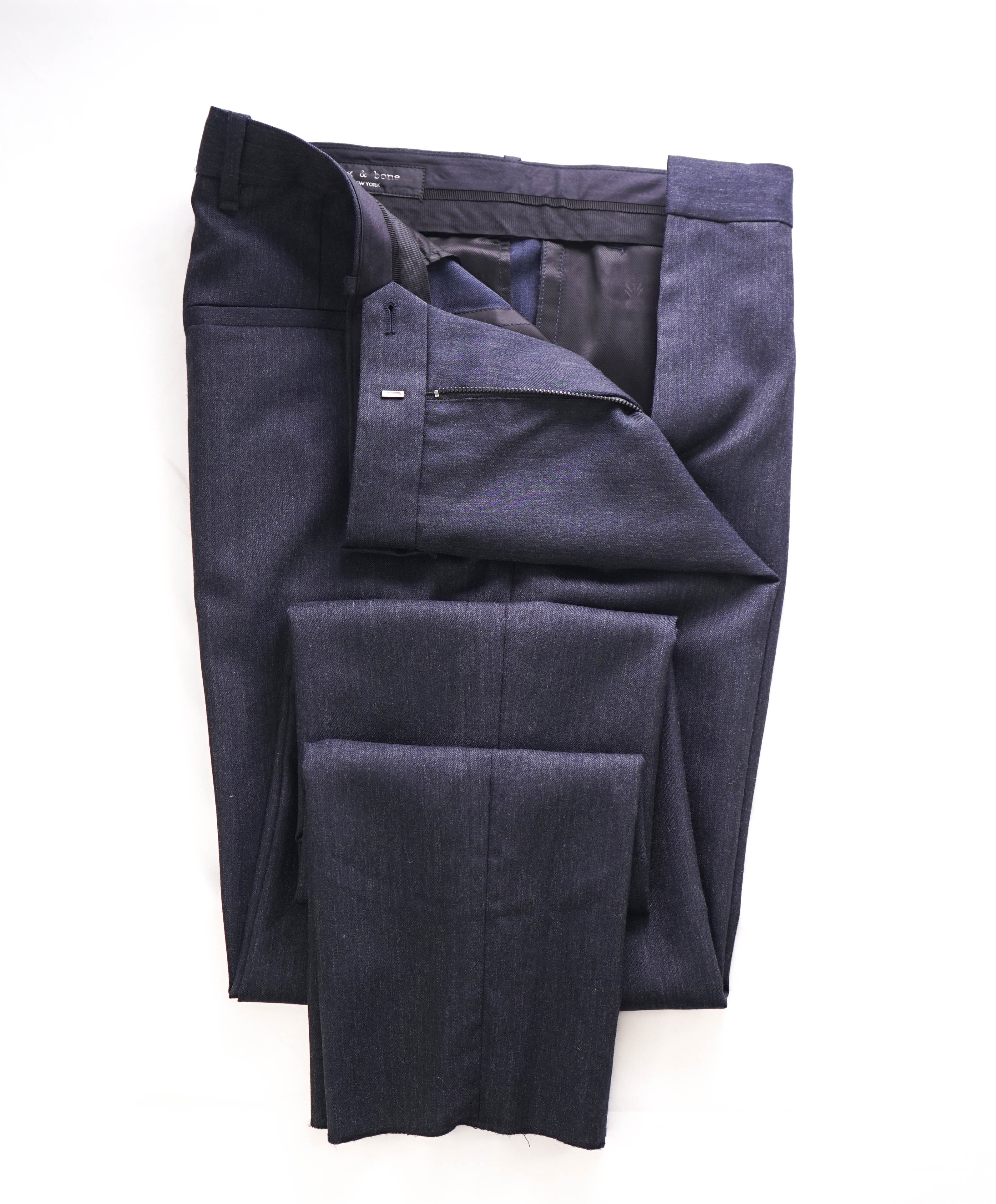 RAG & BONE - Blue & Gray Melange Flat Front Dress Pants - 32W