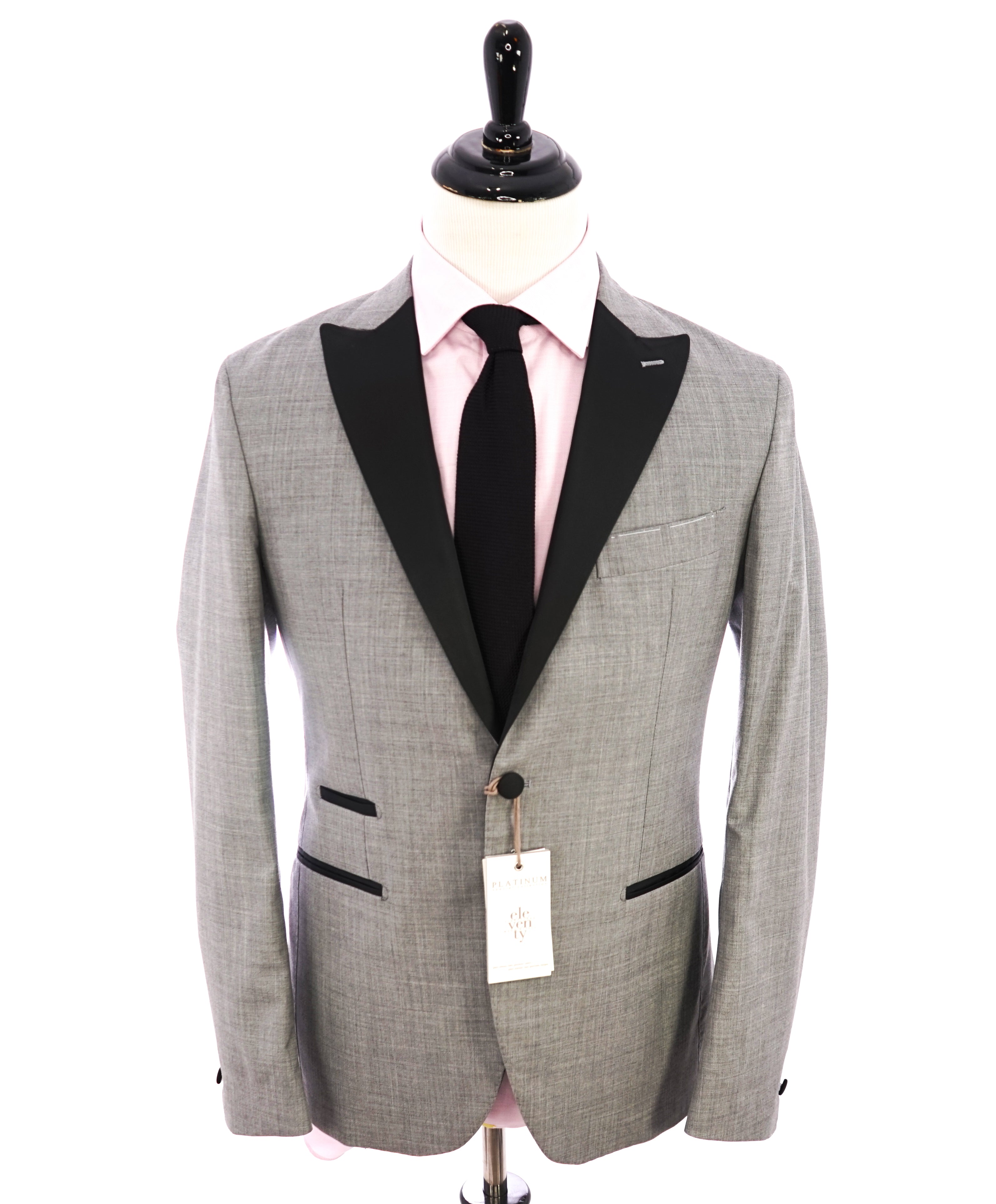 ELEVENTY - "PLATINUM" Hand Made Gray Peak Lapel Tuxedo Unconstructed - 36R