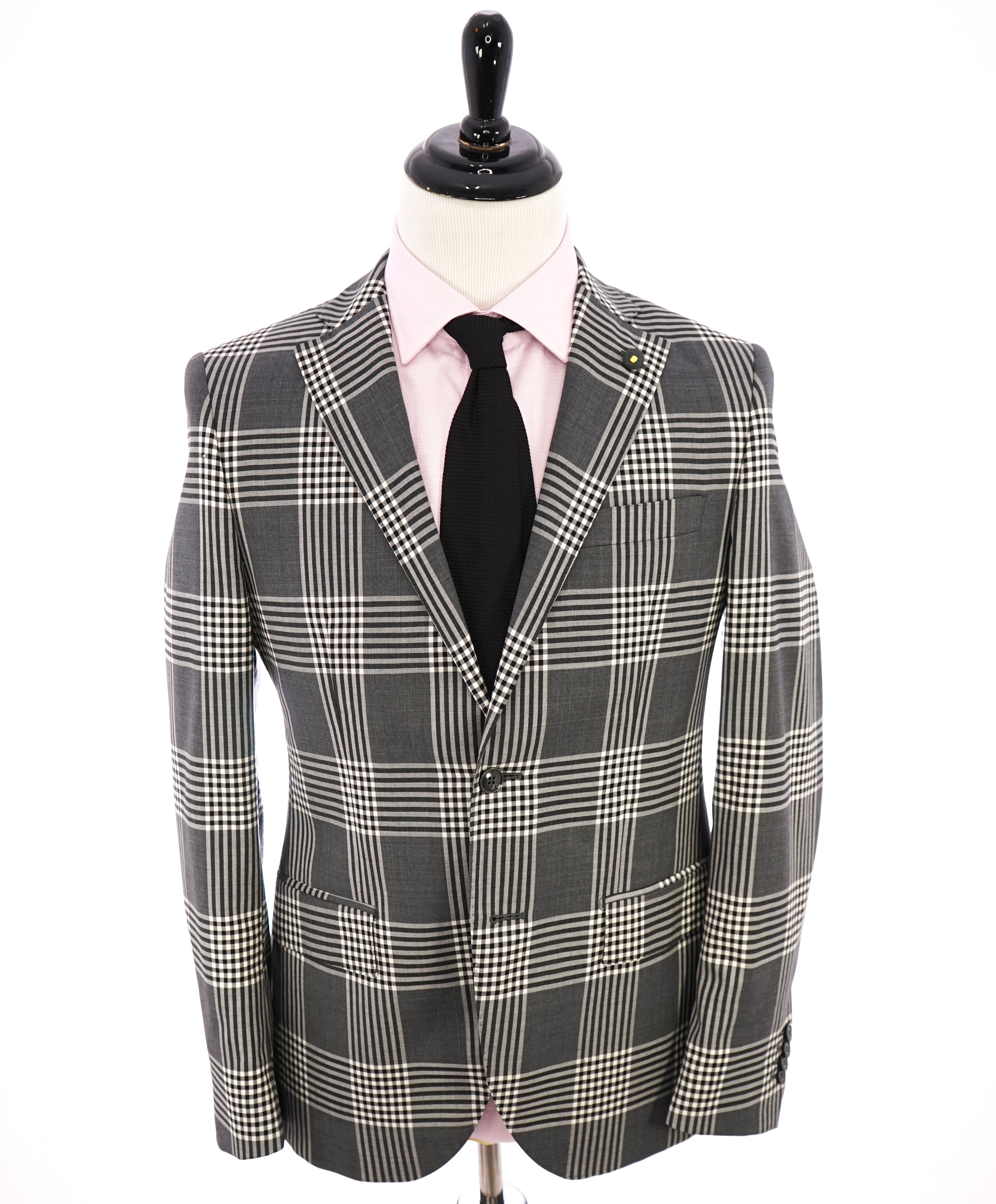 L'8 By L.B.M. 1911 - Luigi Bianchi BOLD Plaid Check Black n' White Suit - 38R