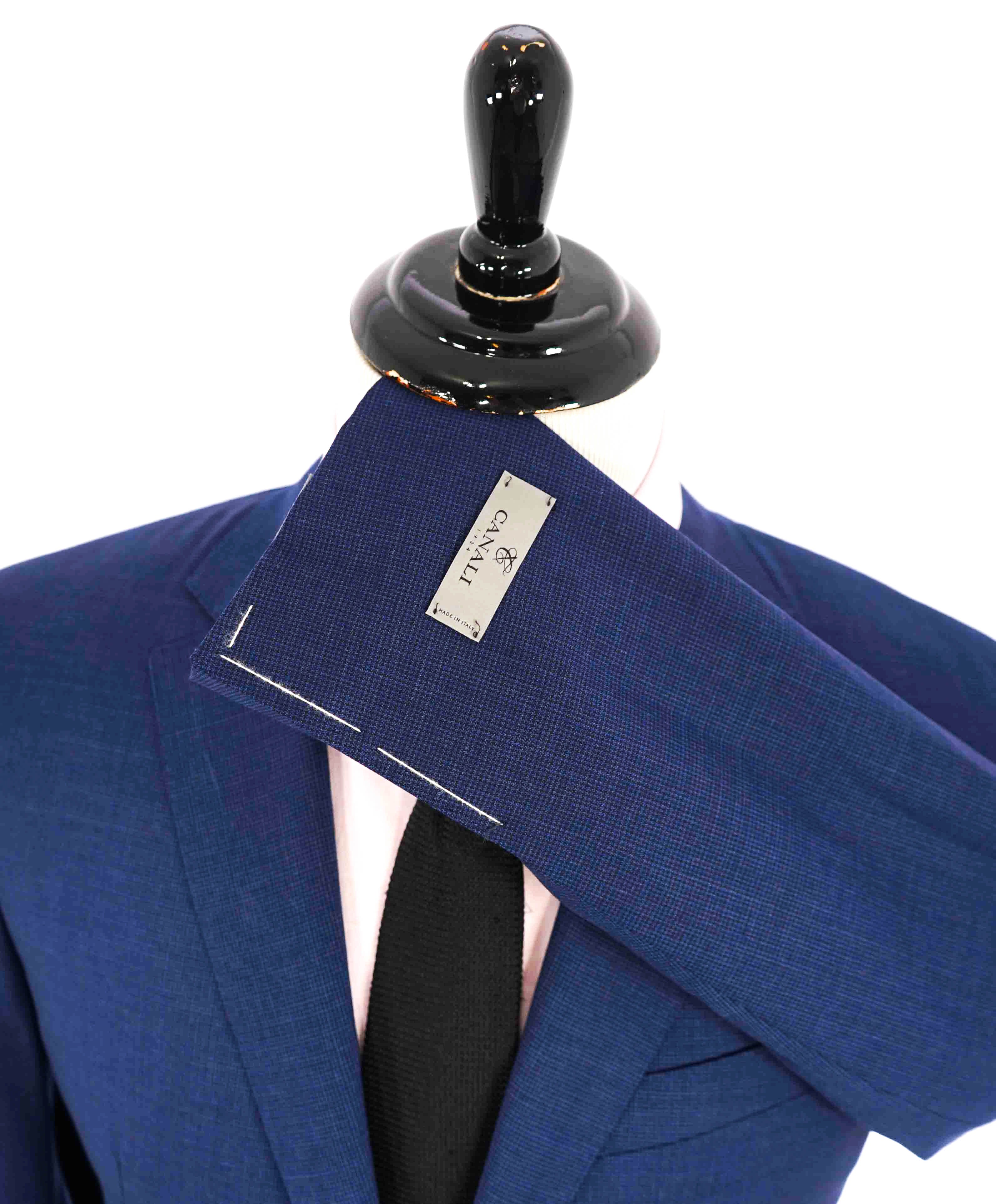 $1,895 CANALI - Blue Micro Houndstooth Check Wool Blazer - 42R