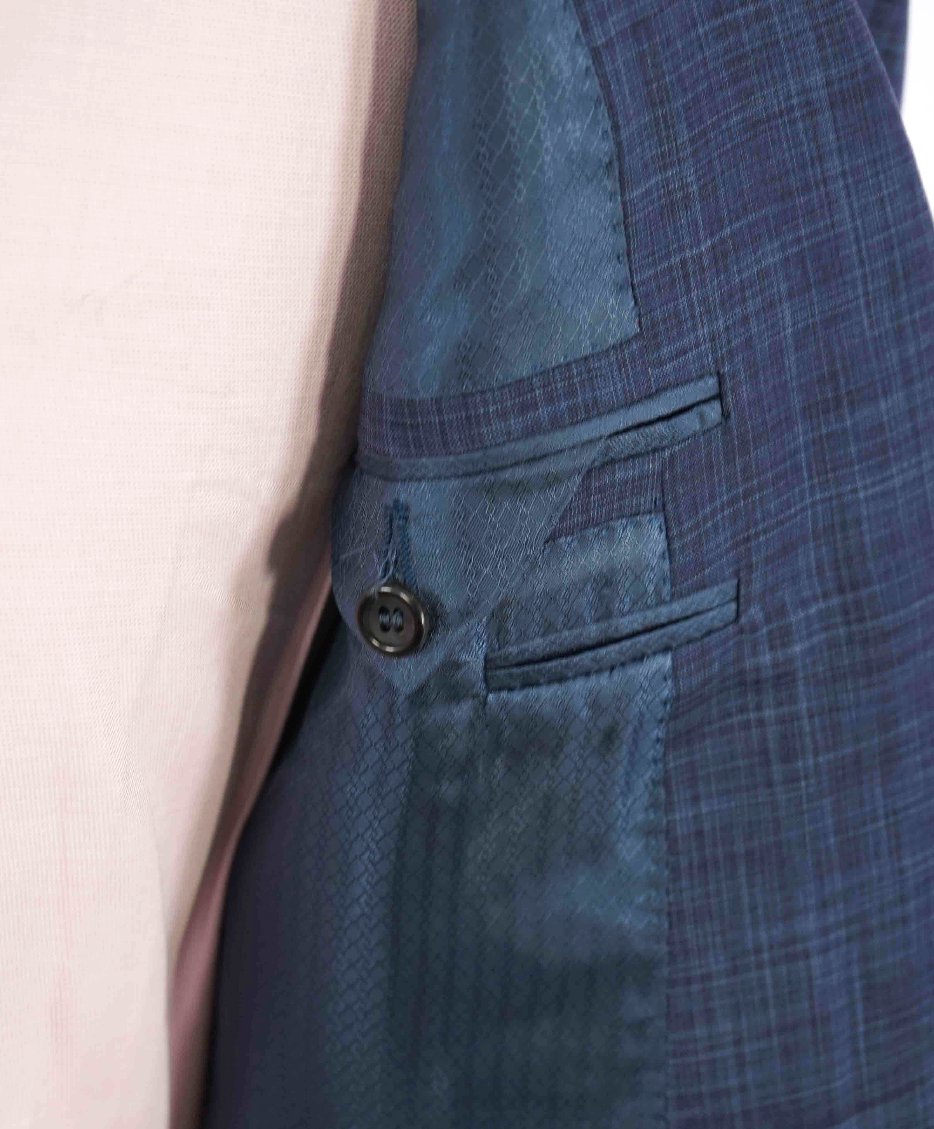 $2,295 CANALI - "EXCLUSIVE Super 150's" Blue Check Plaid Wool/Silk Blazer - 44L