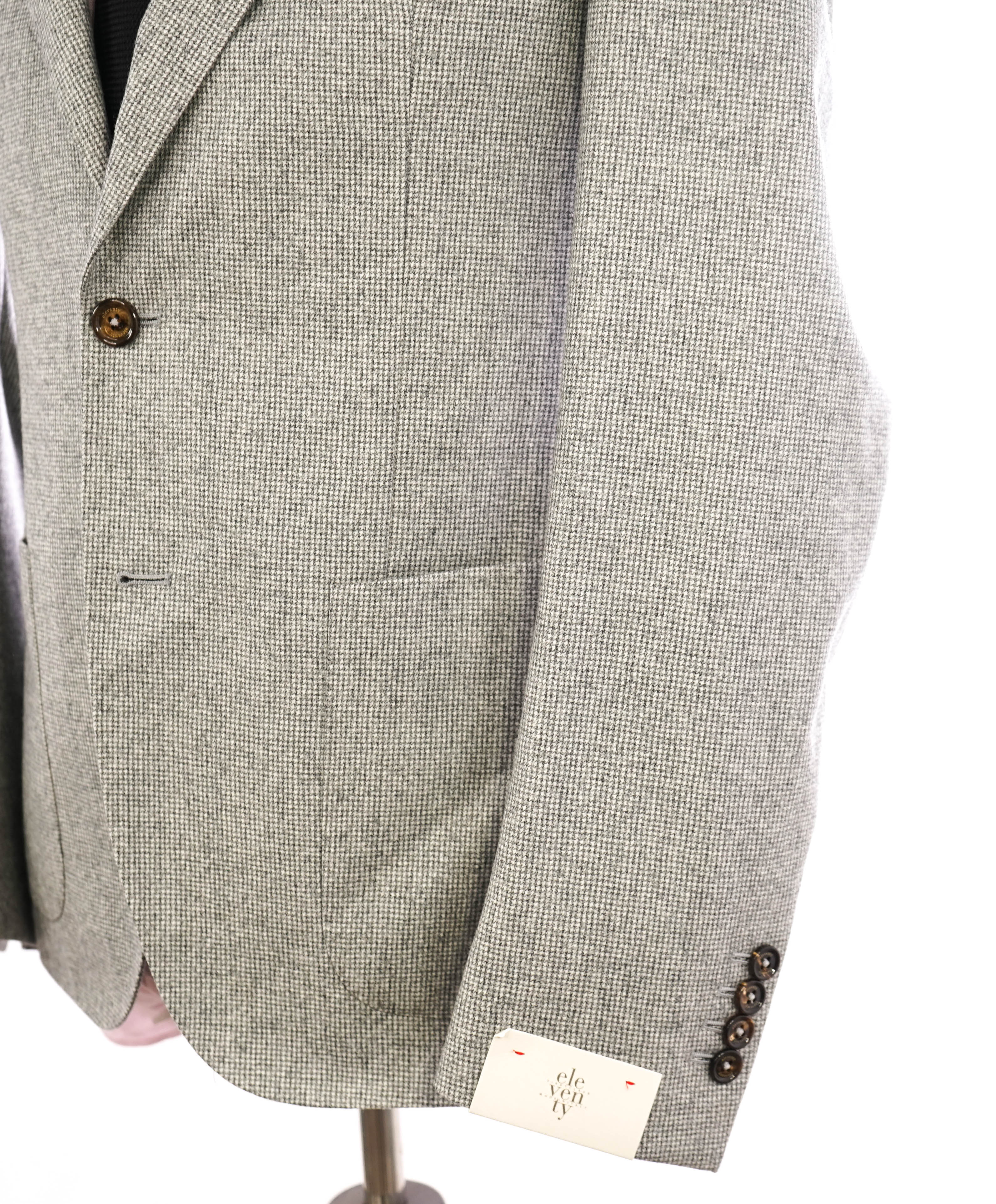 ELEVENTY - Gray & Ivory Flannel HOUNDSTOOTH Pure Wool Suit - 40 US (50EU)