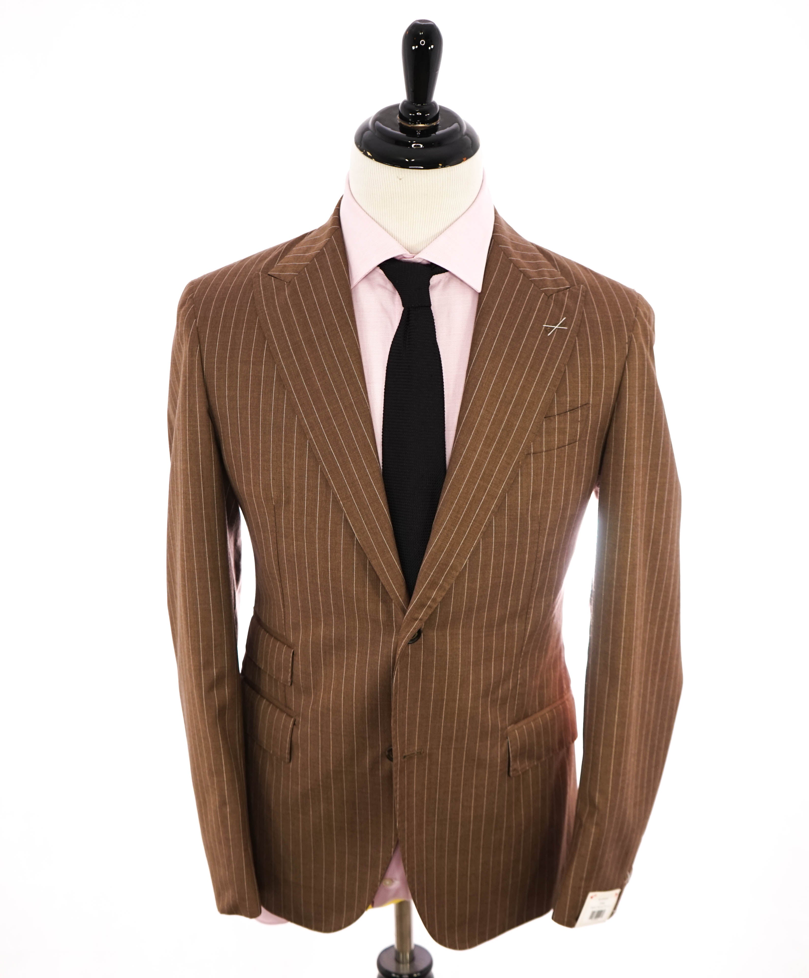 ELEVENTY - Peak Lapel Brown Pencil Stripe Semi-Lined Suit - 40US