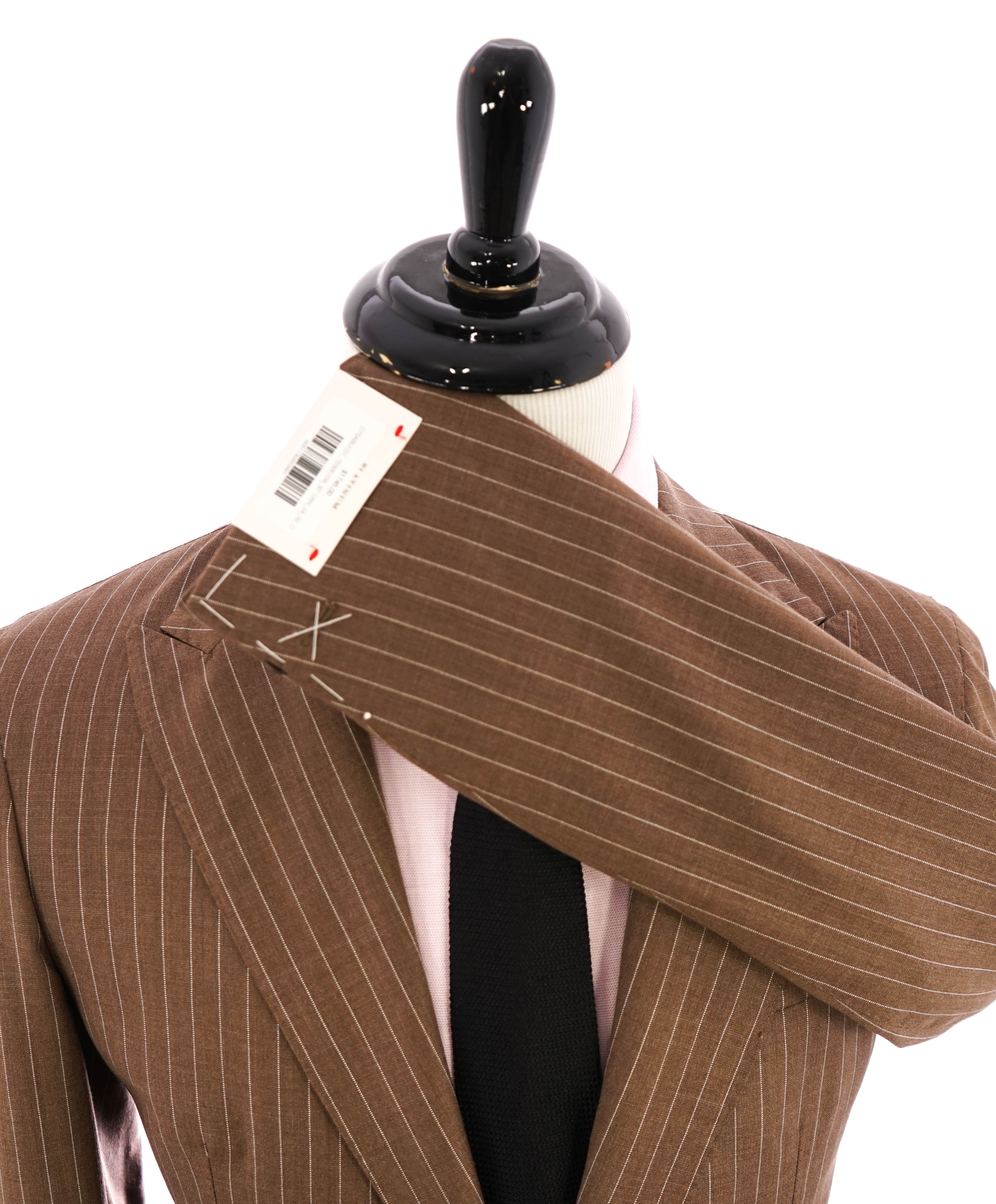 ELEVENTY - Peak Lapel Brown Pencil Stripe Semi-Lined Suit - 40US