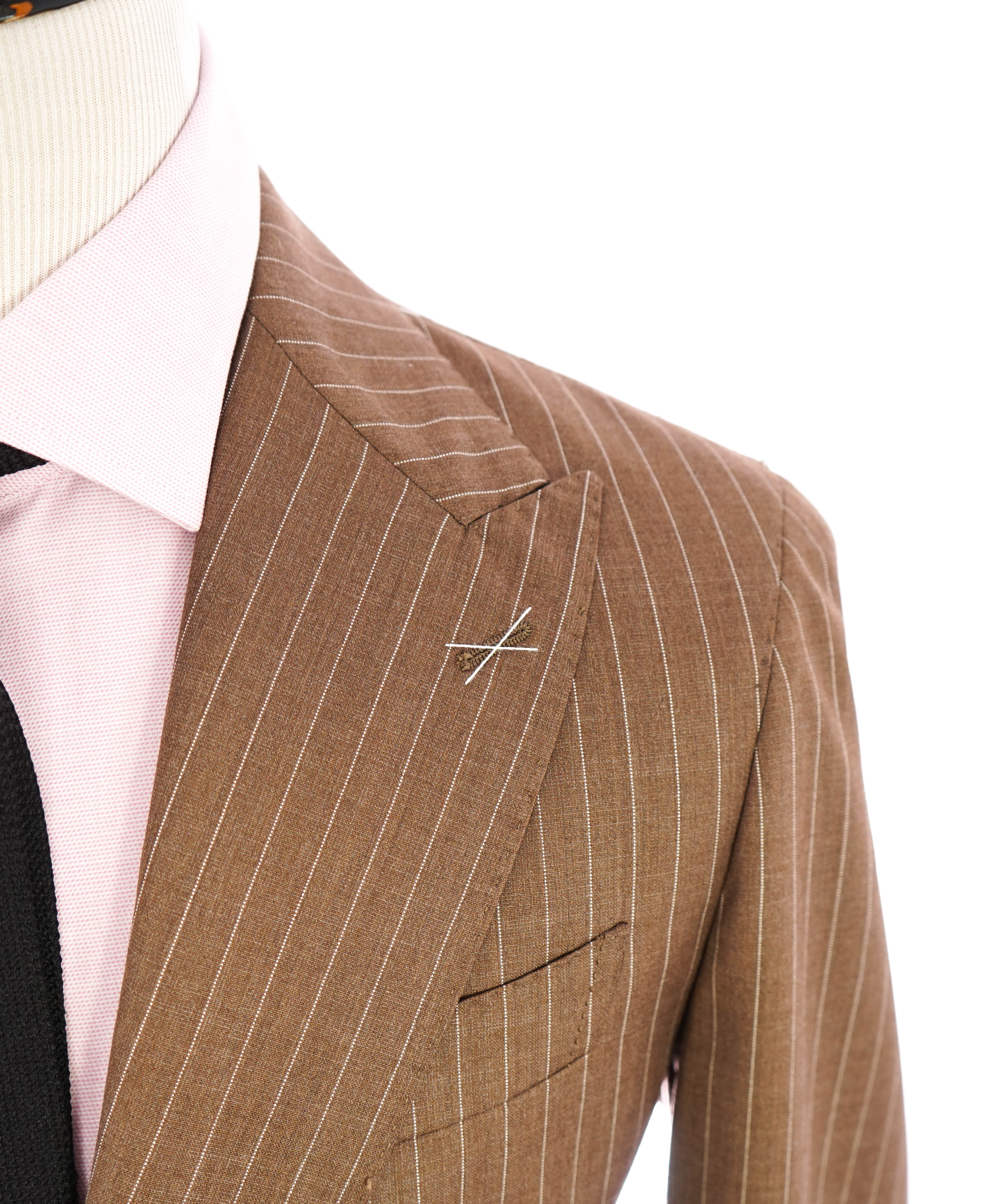 ELEVENTY - Peak Lapel Brown Pencil Stripe Semi-Lined Suit - 40US