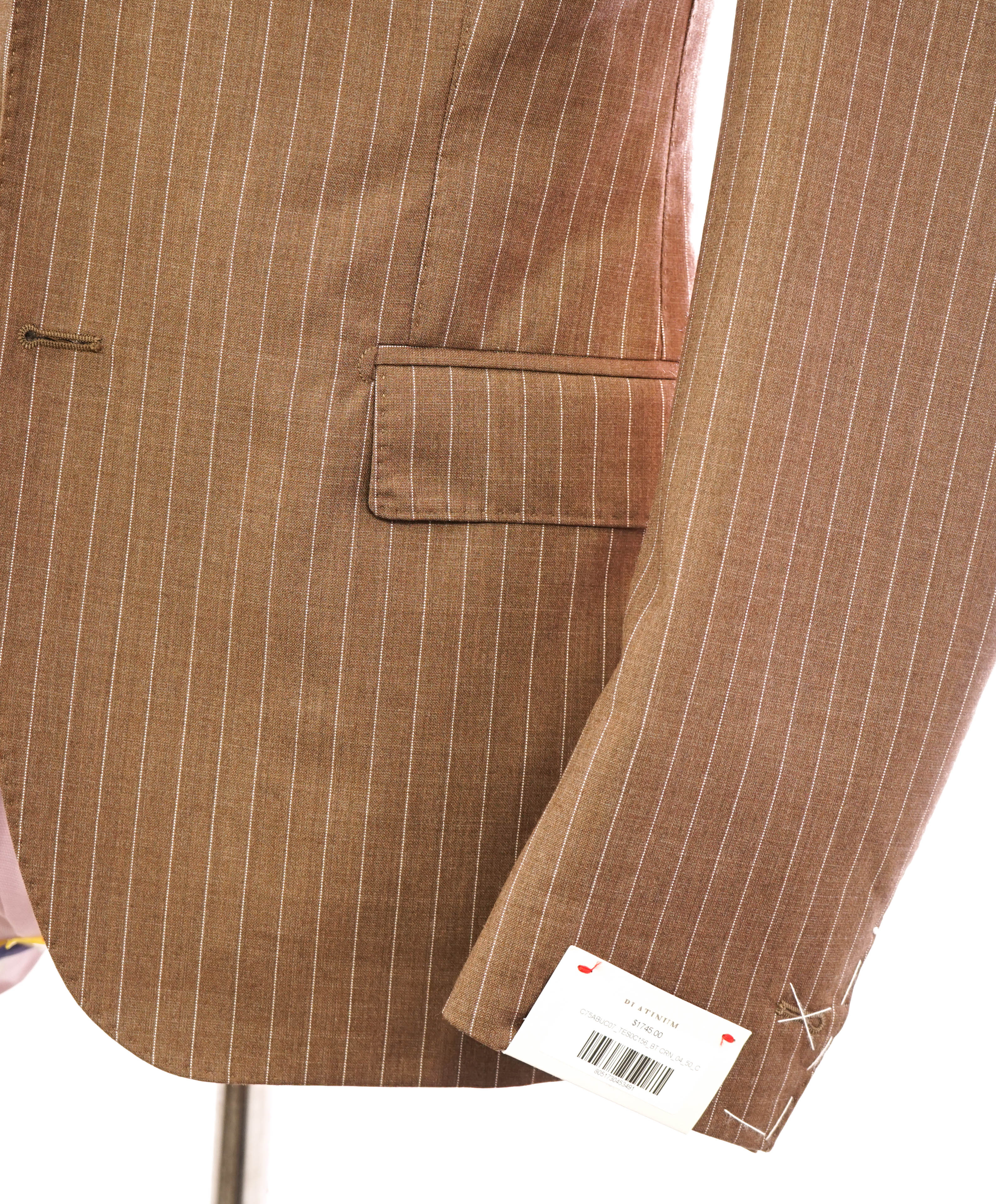 ELEVENTY - Peak Lapel Brown Pencil Stripe Semi-Lined Suit - 40US