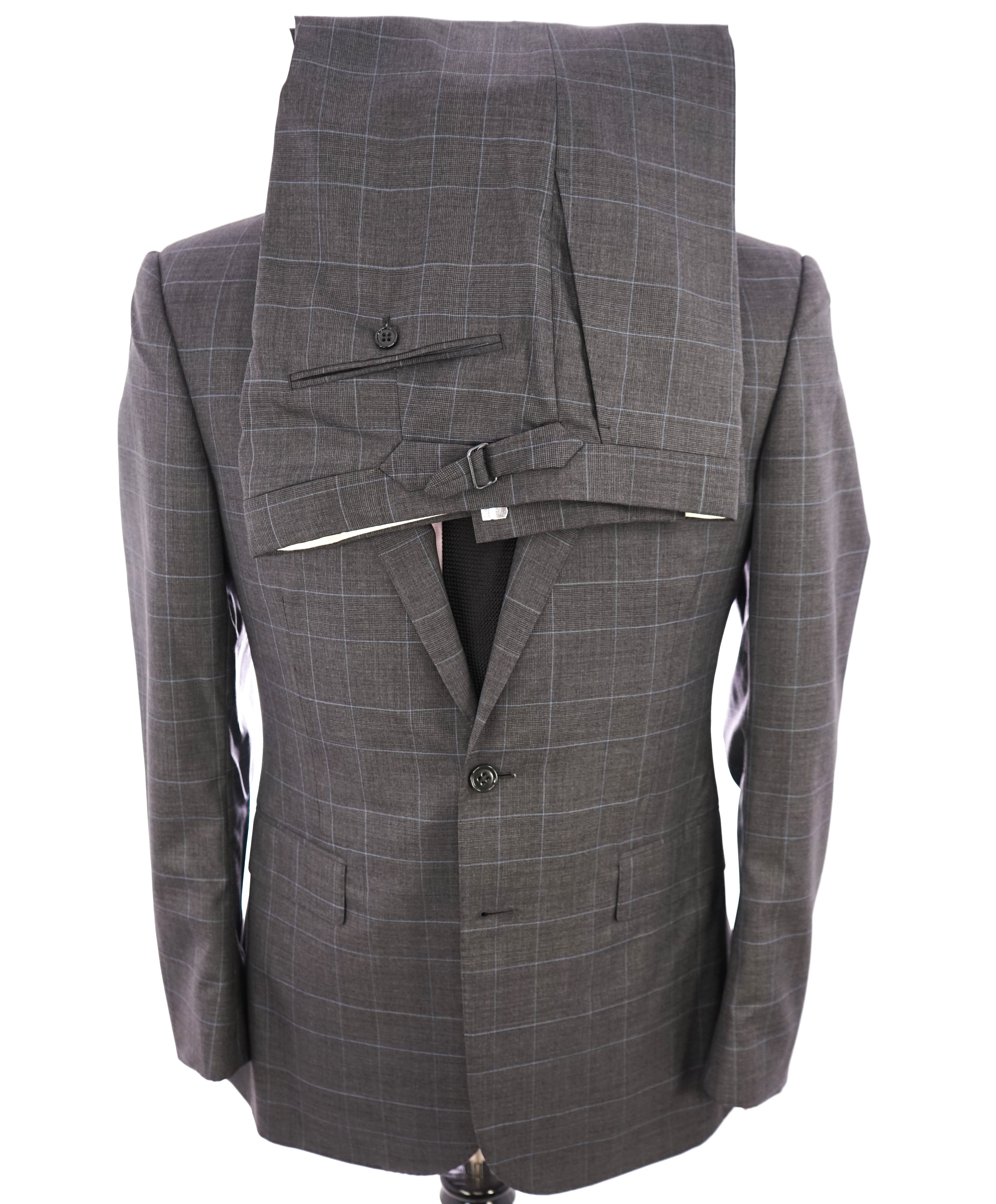 RALPH LAUREN PURPLE LABEL - SILK Gray & Blue GlenPlaid “Anthony” Suit - 40R