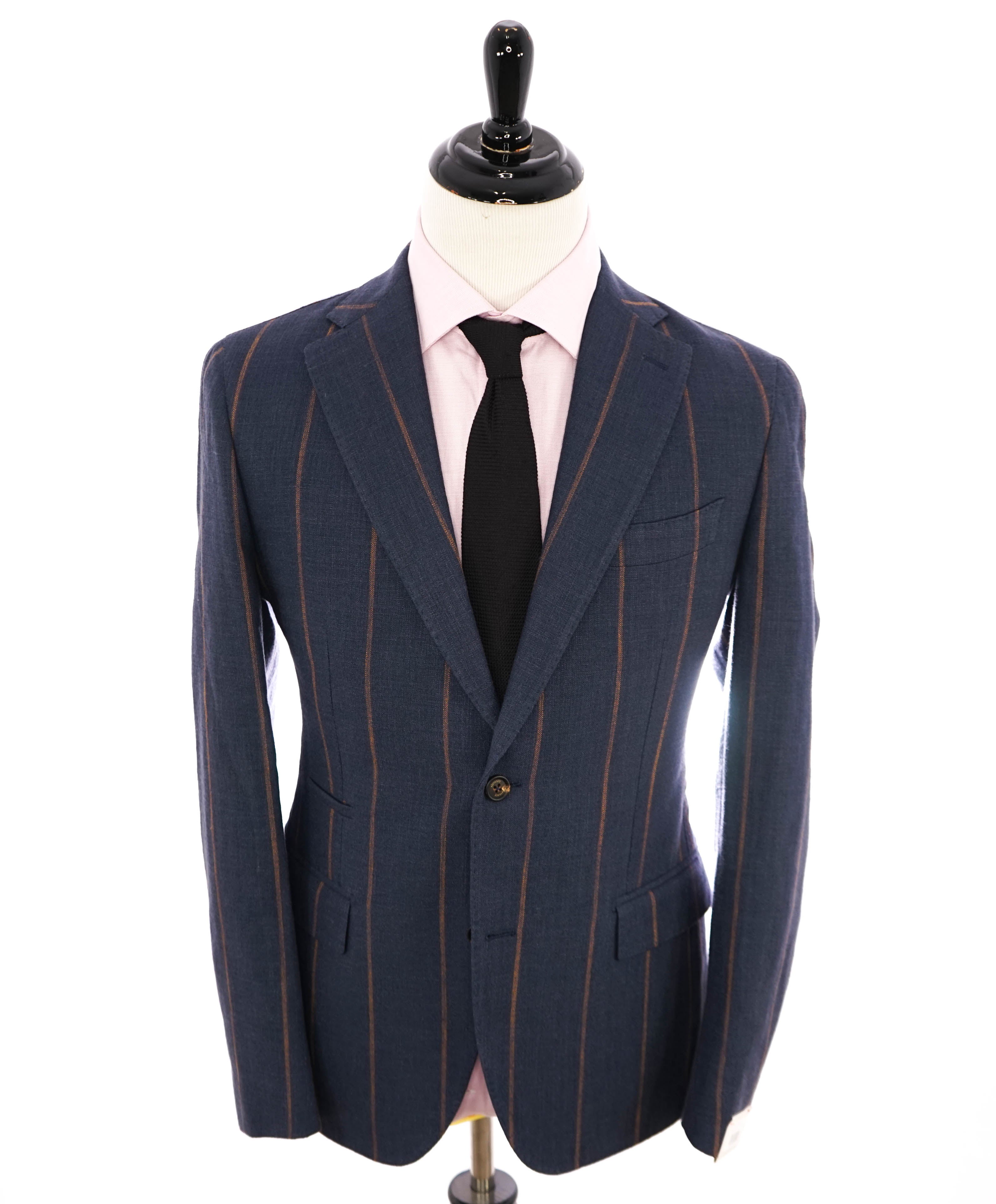 ELEVENTY - *PLATINUM LINE* Blue & Camel Chalk Stripe LINEN/SILK Suit - 40US