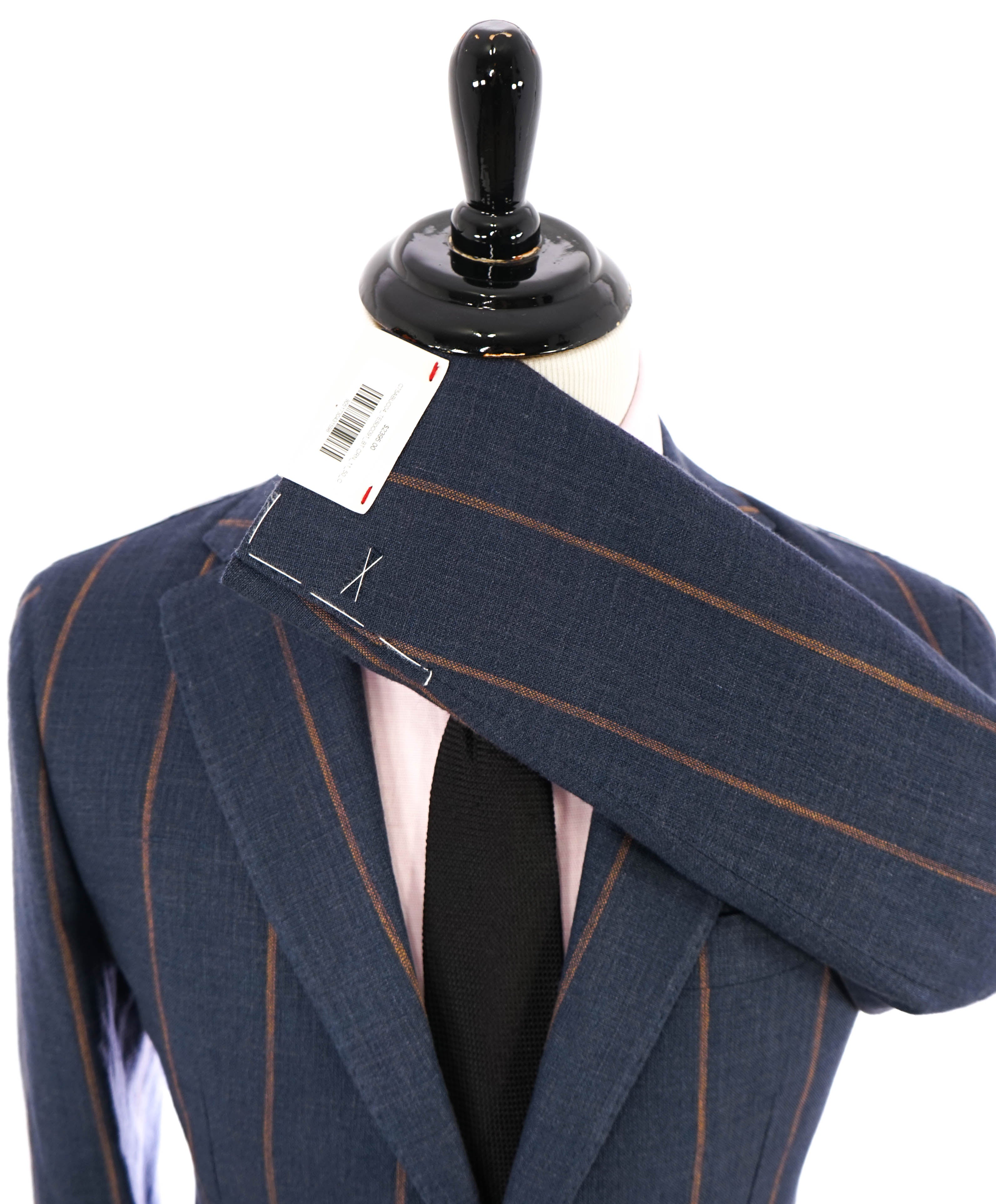 ELEVENTY - *PLATINUM LINE* Blue & Camel Chalk Stripe LINEN/SILK Suit - 40US