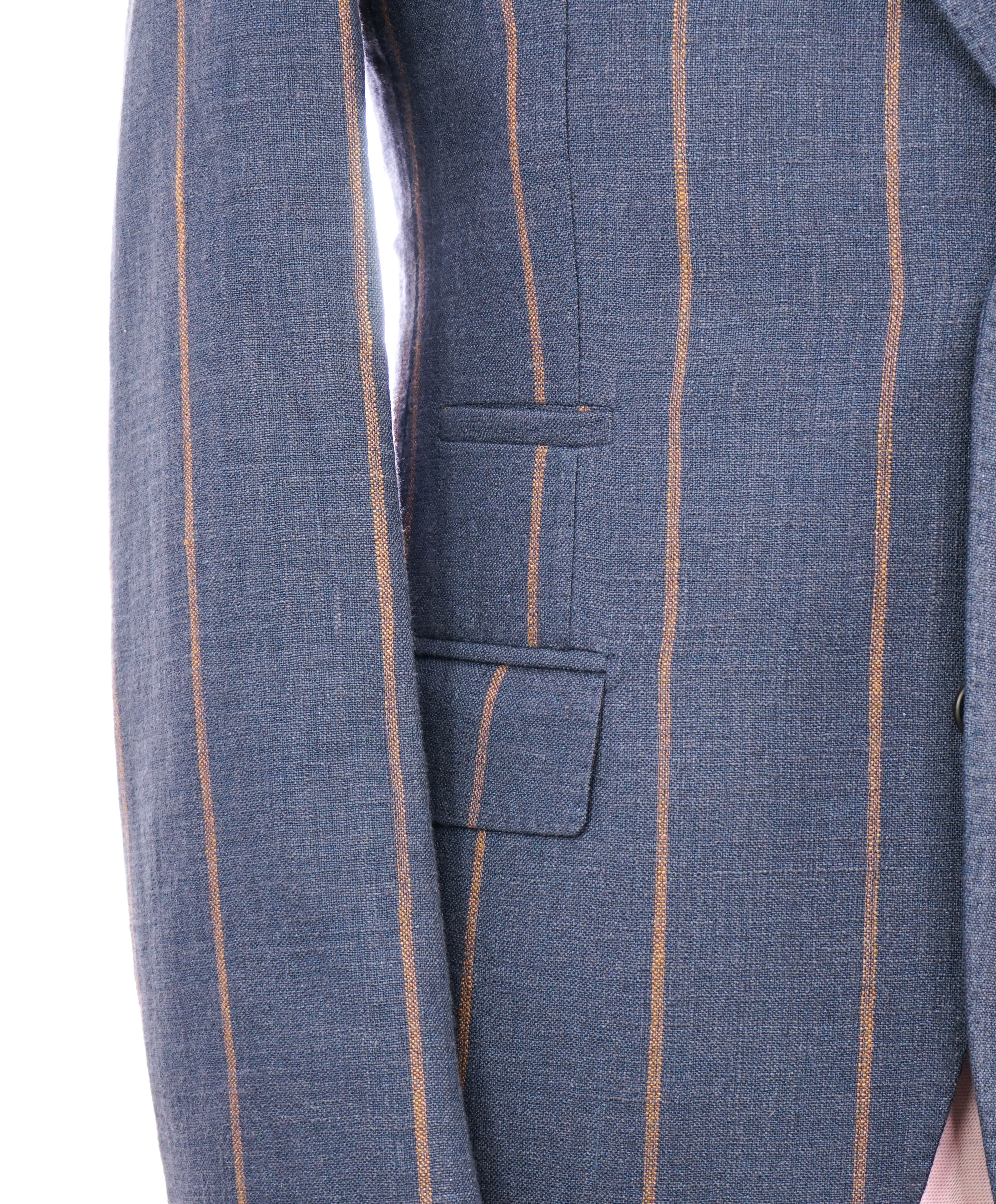 ELEVENTY - *PLATINUM LINE* Blue & Camel Chalk Stripe LINEN/SILK Suit - 40US