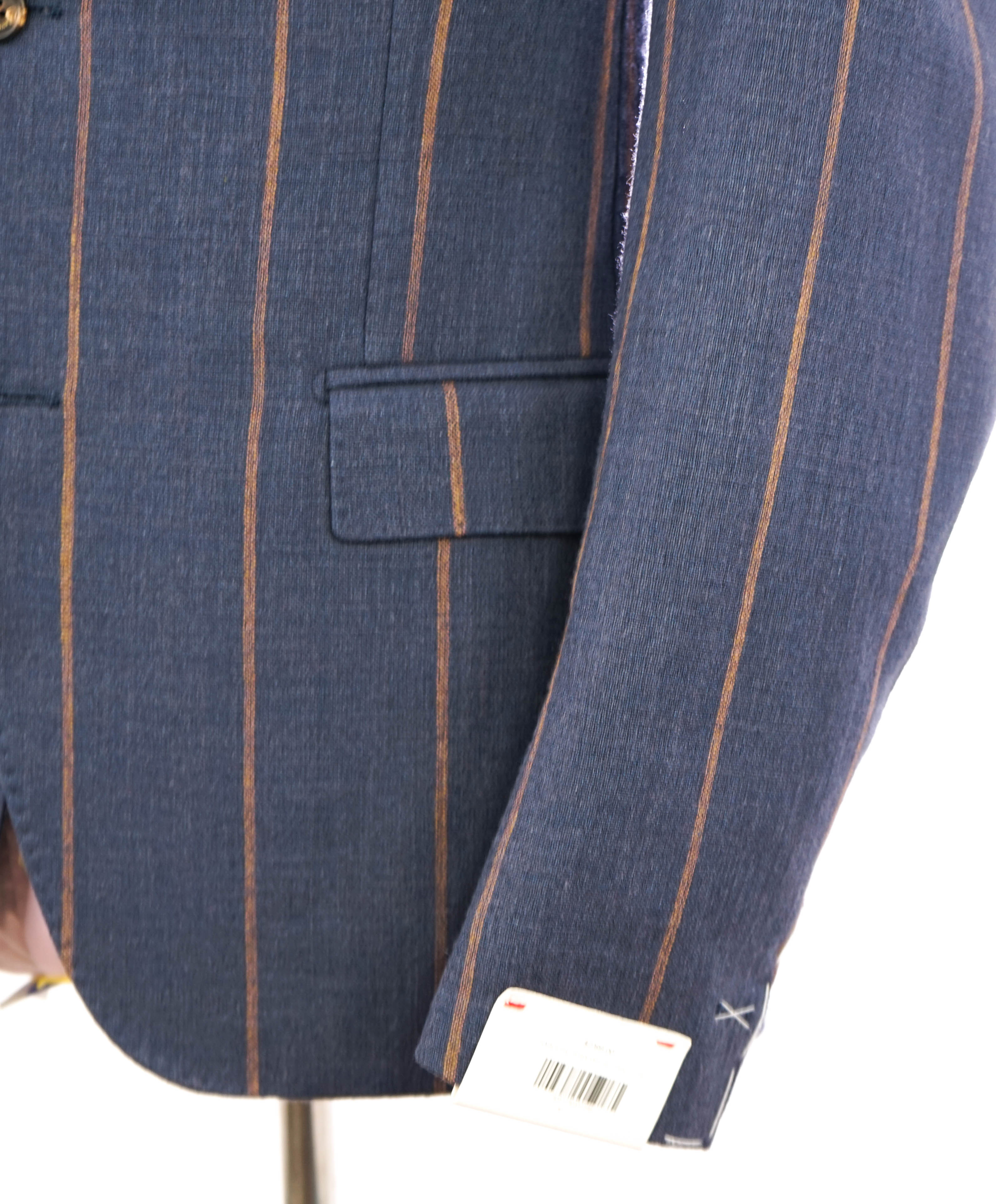 ELEVENTY - *PLATINUM LINE* Blue & Camel Chalk Stripe LINEN/SILK Suit - 40US