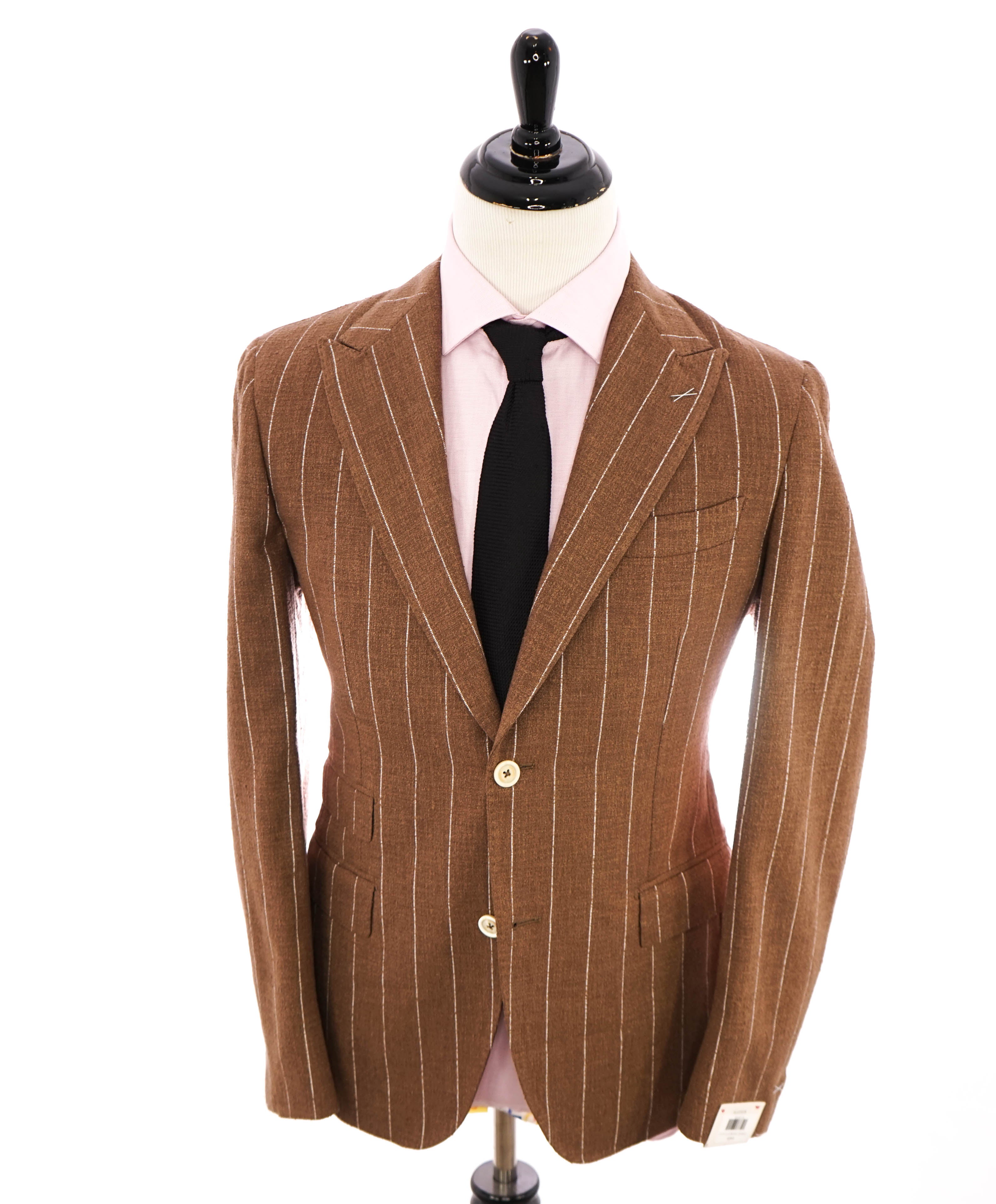 ELEVENTY - *PLATINUM LINE* Brown & Ivory Chalk Stripe LINEN/SILK Suit - 40US